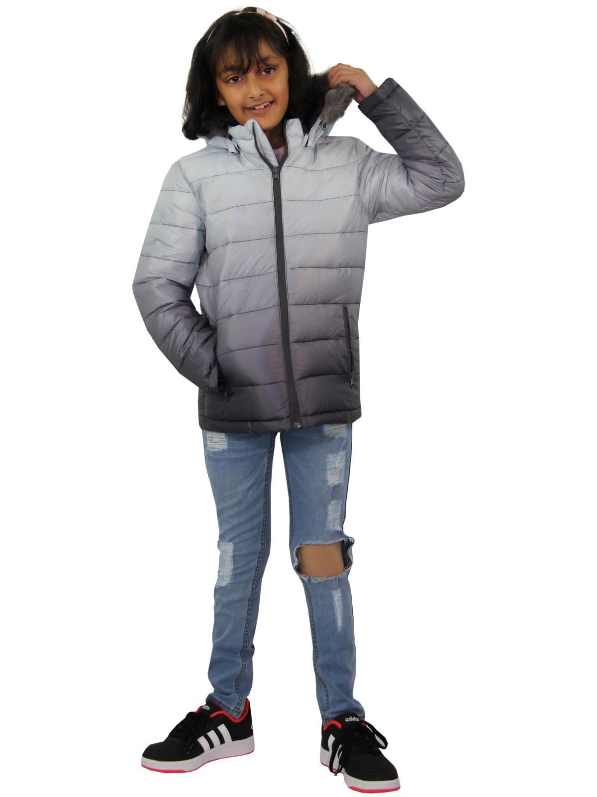 Kids Girls Hooded Jacket Rainbow Faux Fur Parka School Jackets Outwear Coat 2-13