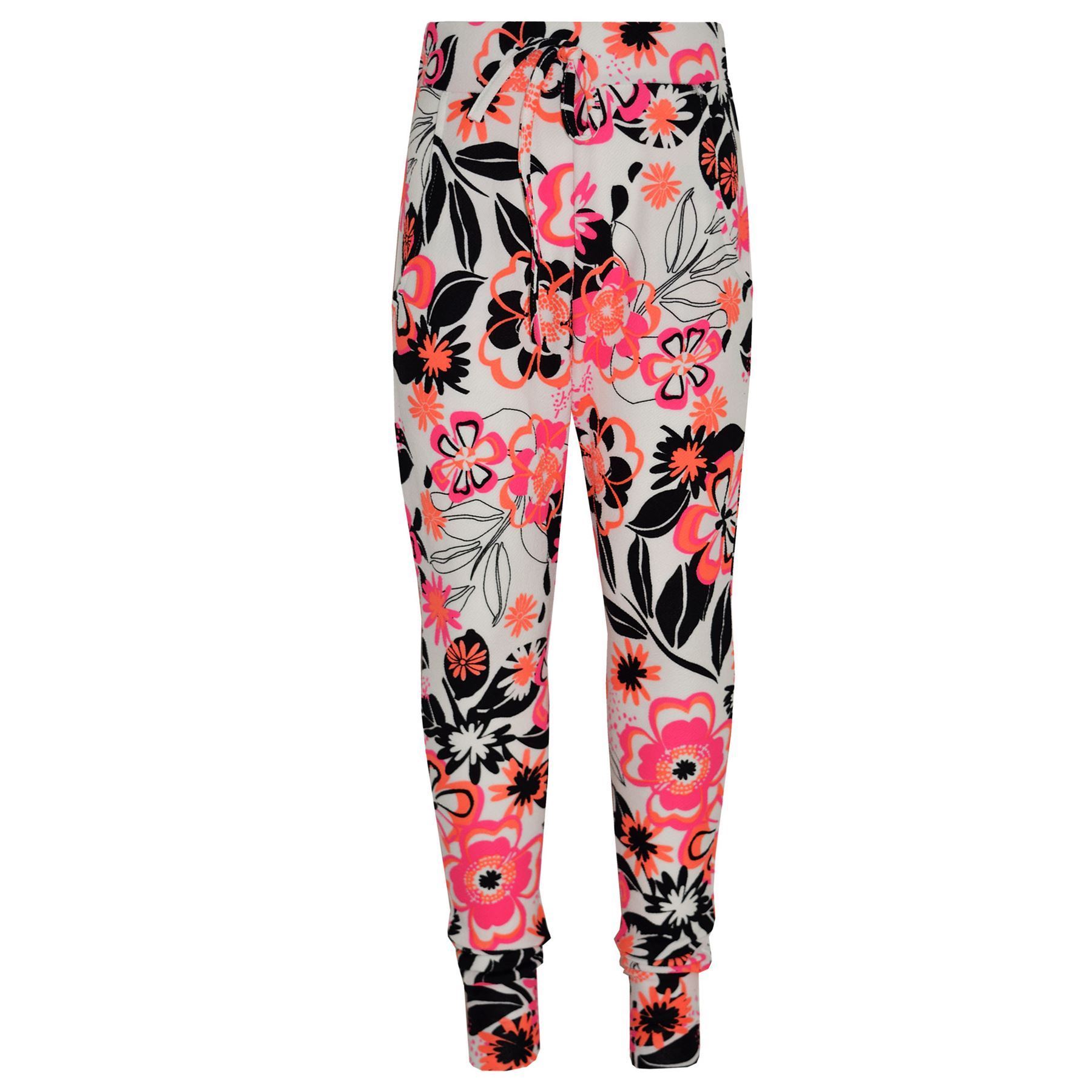 Kids Girls Tracksuit Neon Floral Tropical Print Lounge Suit Bottom Joggers 7-13