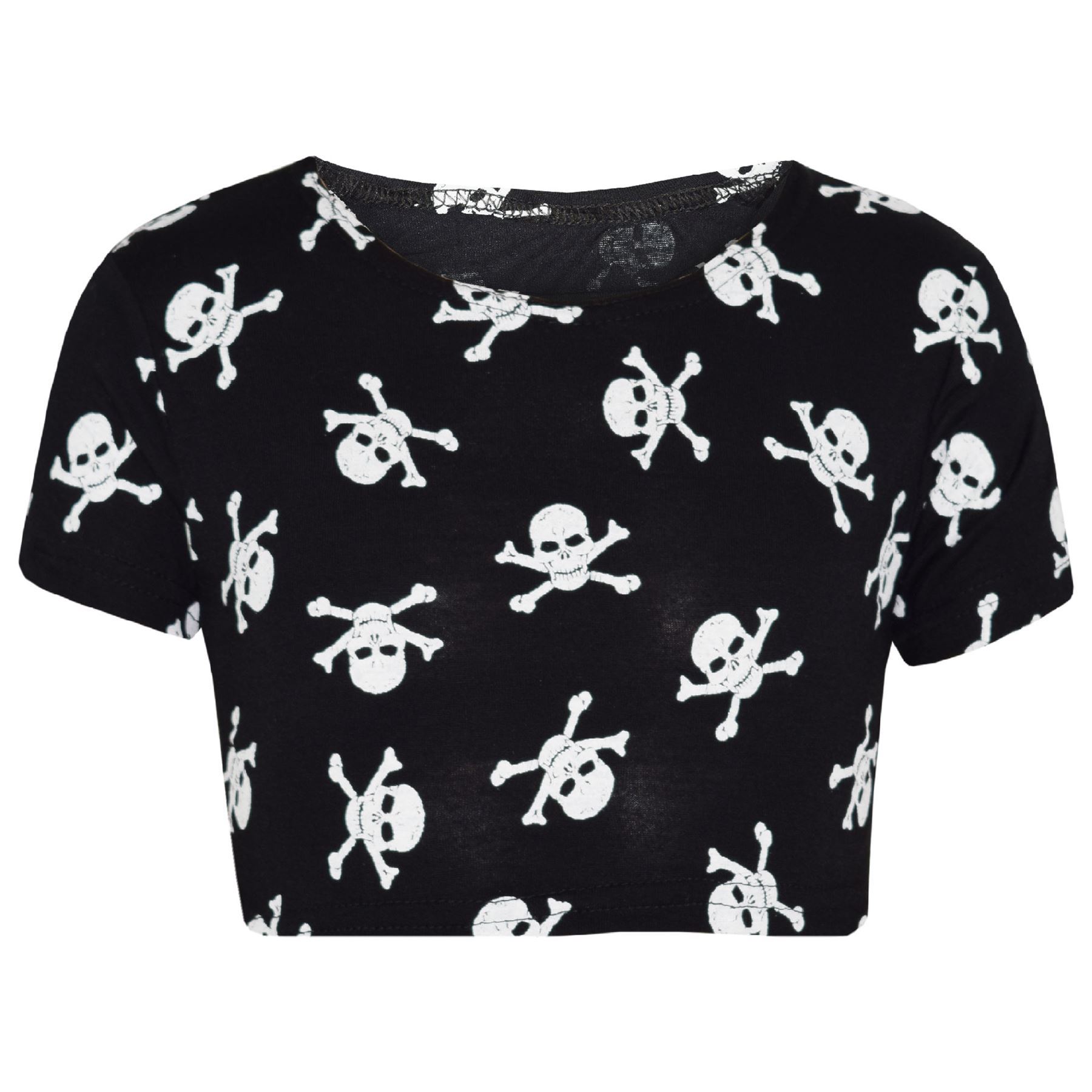 Kids Girls Skull Print Crop Top Legging Skater Dress Halloween Costume 7-13 Year