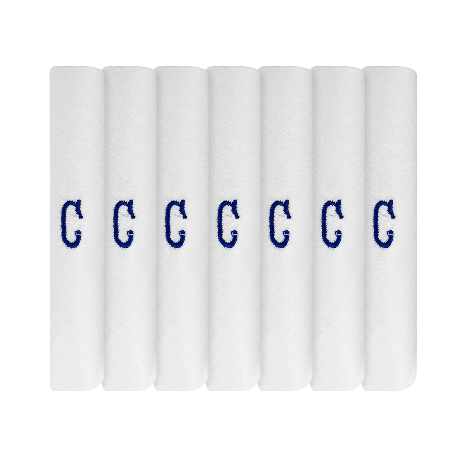 7 Pack Of Mens White Satin Bordered Handkerchiefs With Initials Various Letters