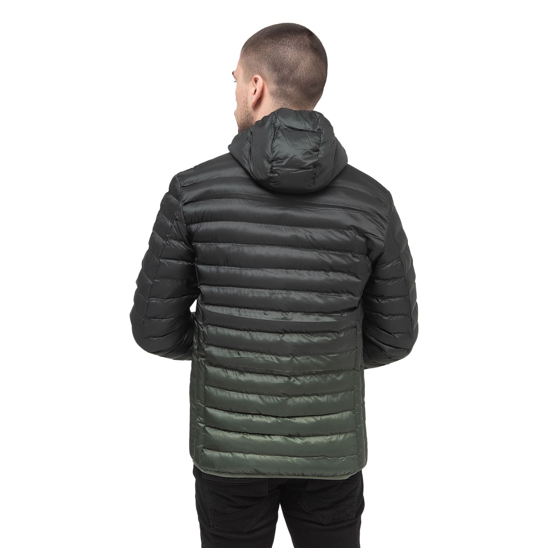 Mens Jacket Crosshatch Contrast Coat Bubble Quilted Puffer Padded Hooded