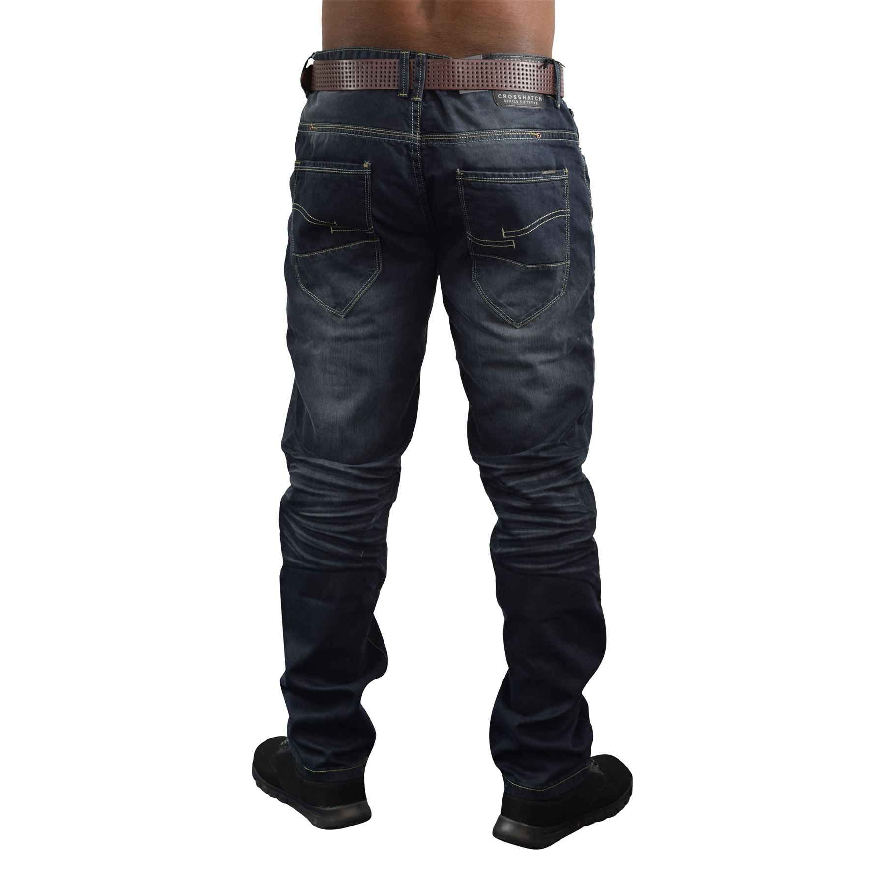 Jeans da Uomo Crosshatch Dritti Fit Vintage Con Cintura Denim Pantaloni NUOVO Farrow