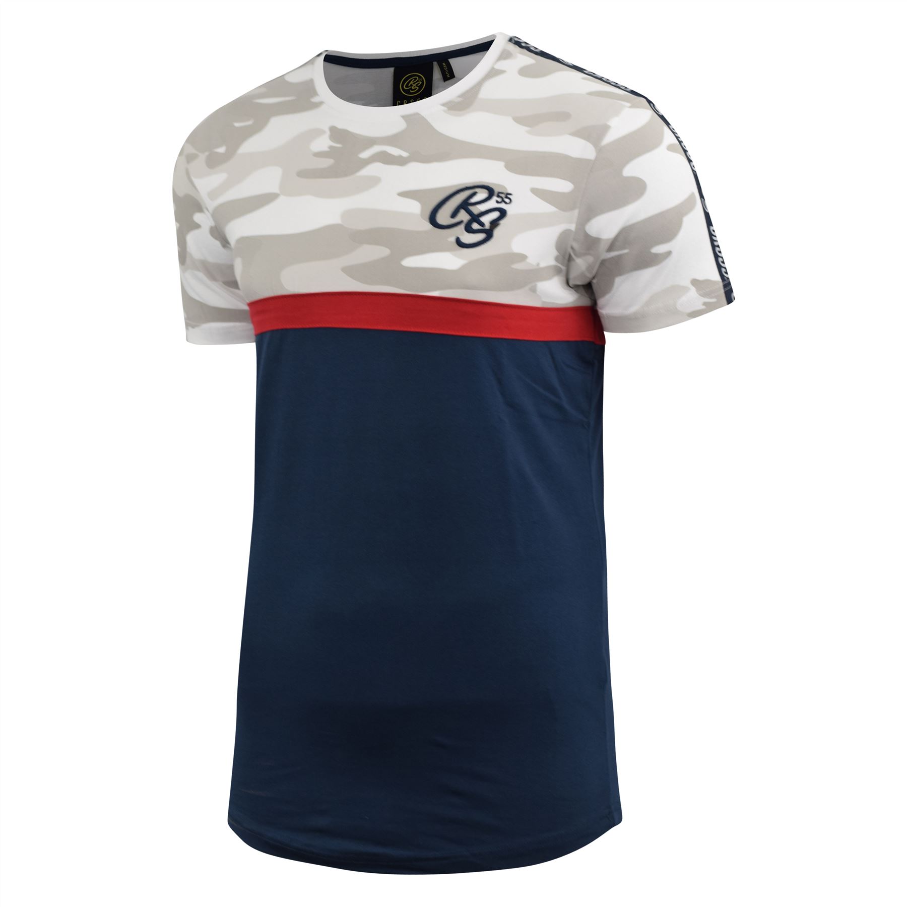 Mens T-Shirt Crosshatch Short Sleeved Panel Print Tee Top Cleverland