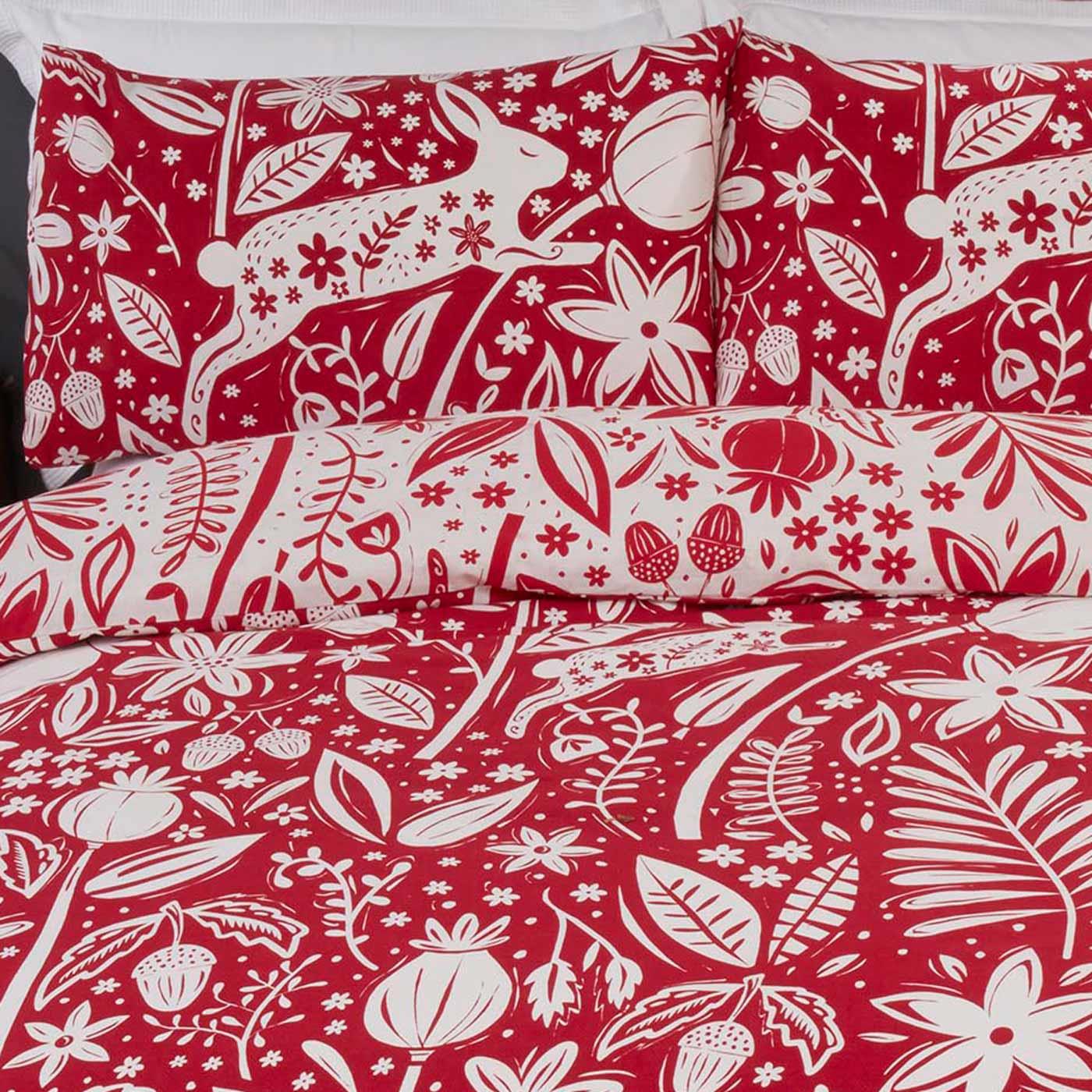 Rouge Housses De Couette Woodland Animaux Nordic lapin forêt avec Housse de couette Ensembles De Literie