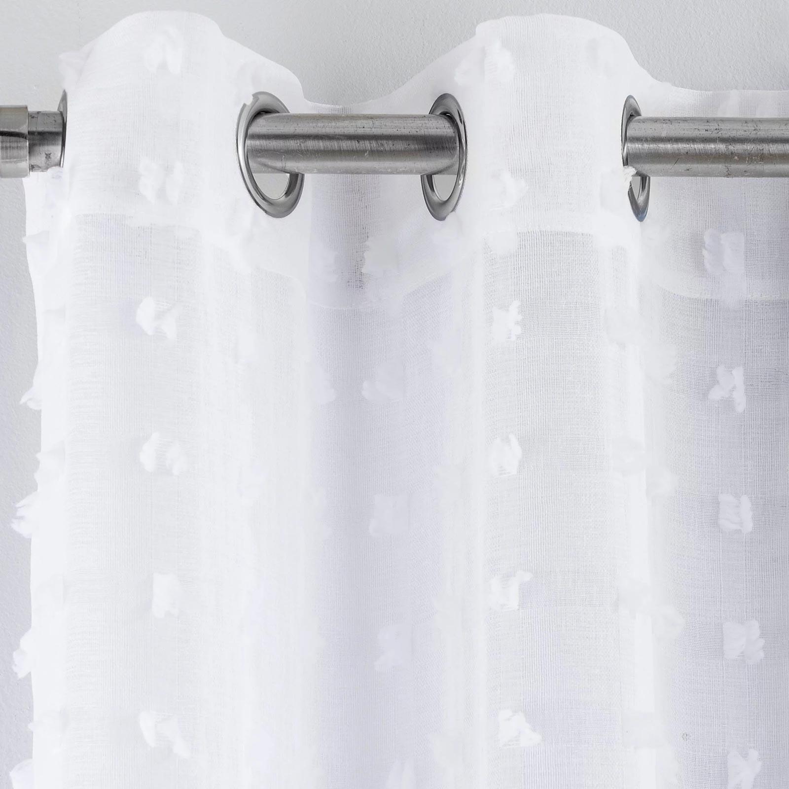 White Voile Panel Pom Pom Tufted Eyelet Curtains Boho Ring Top Sheer Voiles