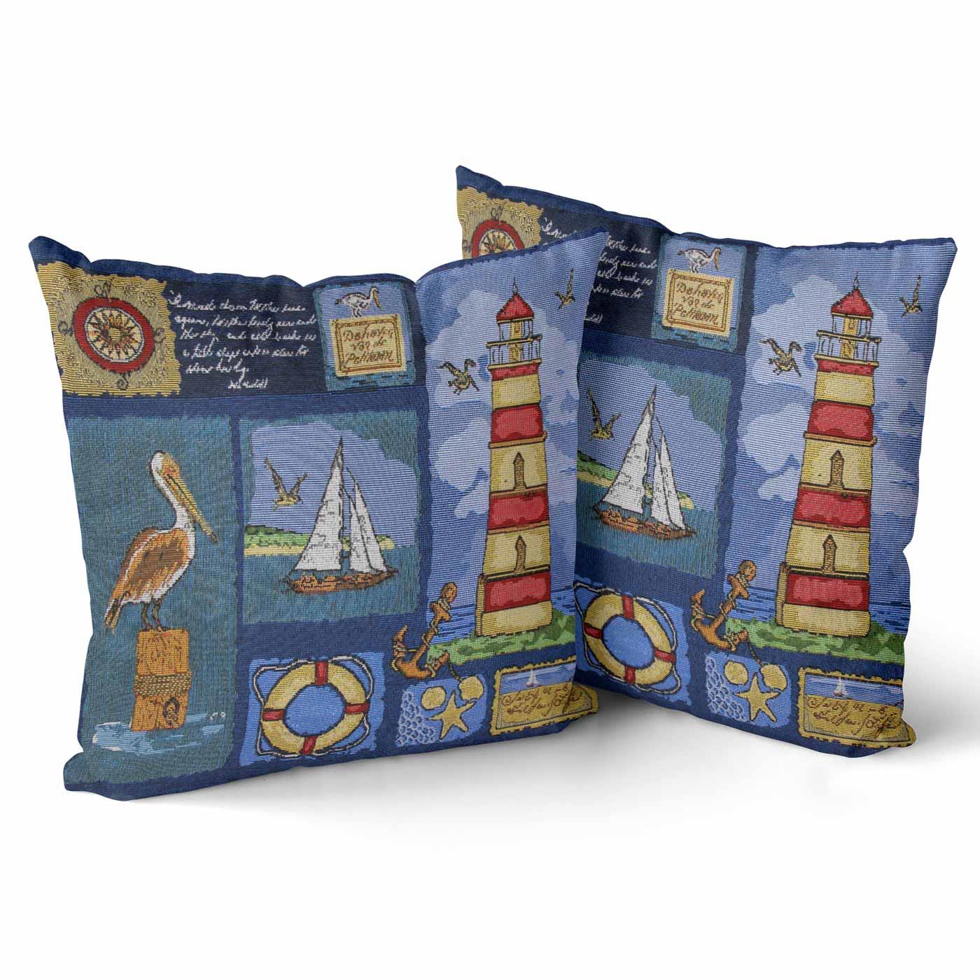 Tapestry Cushion Covers Seaside Beach Nautical Vintage Throw Cushions 18/" x 18/"