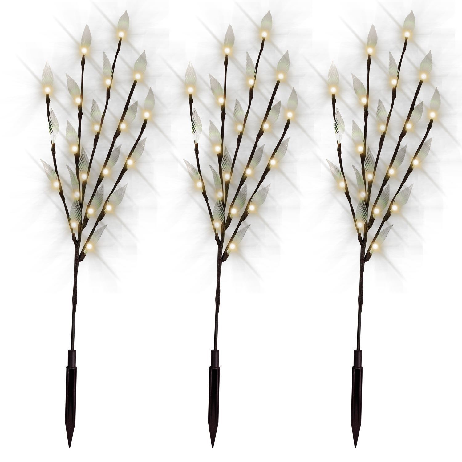 3pk White//Multi Coloured Led Solar Garden Ornamental Stylish Branch Tree Lights