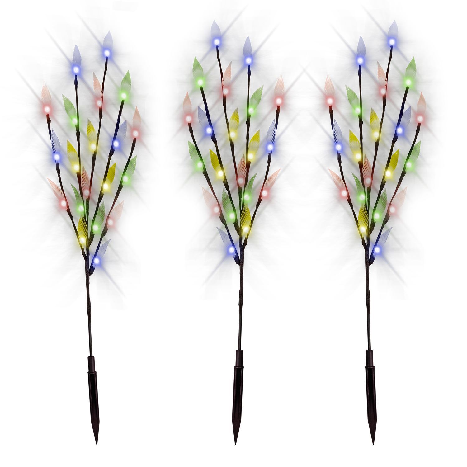 3pk White//Multi Coloured Led Solar Garden Ornamental Stylish Branch Tree Lights