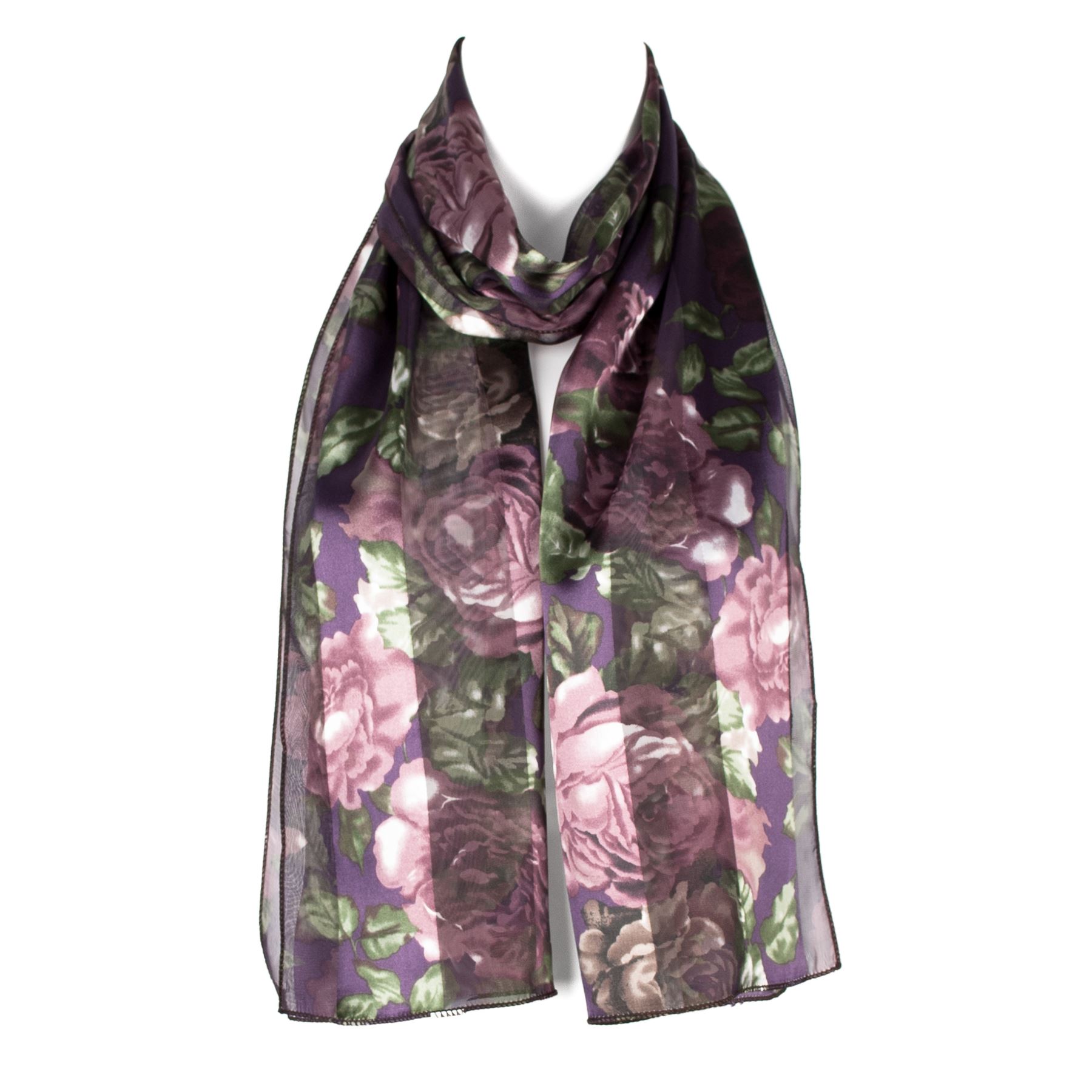Chiffon Satin Ladies Womens Flower Pattern Scarf Wrap