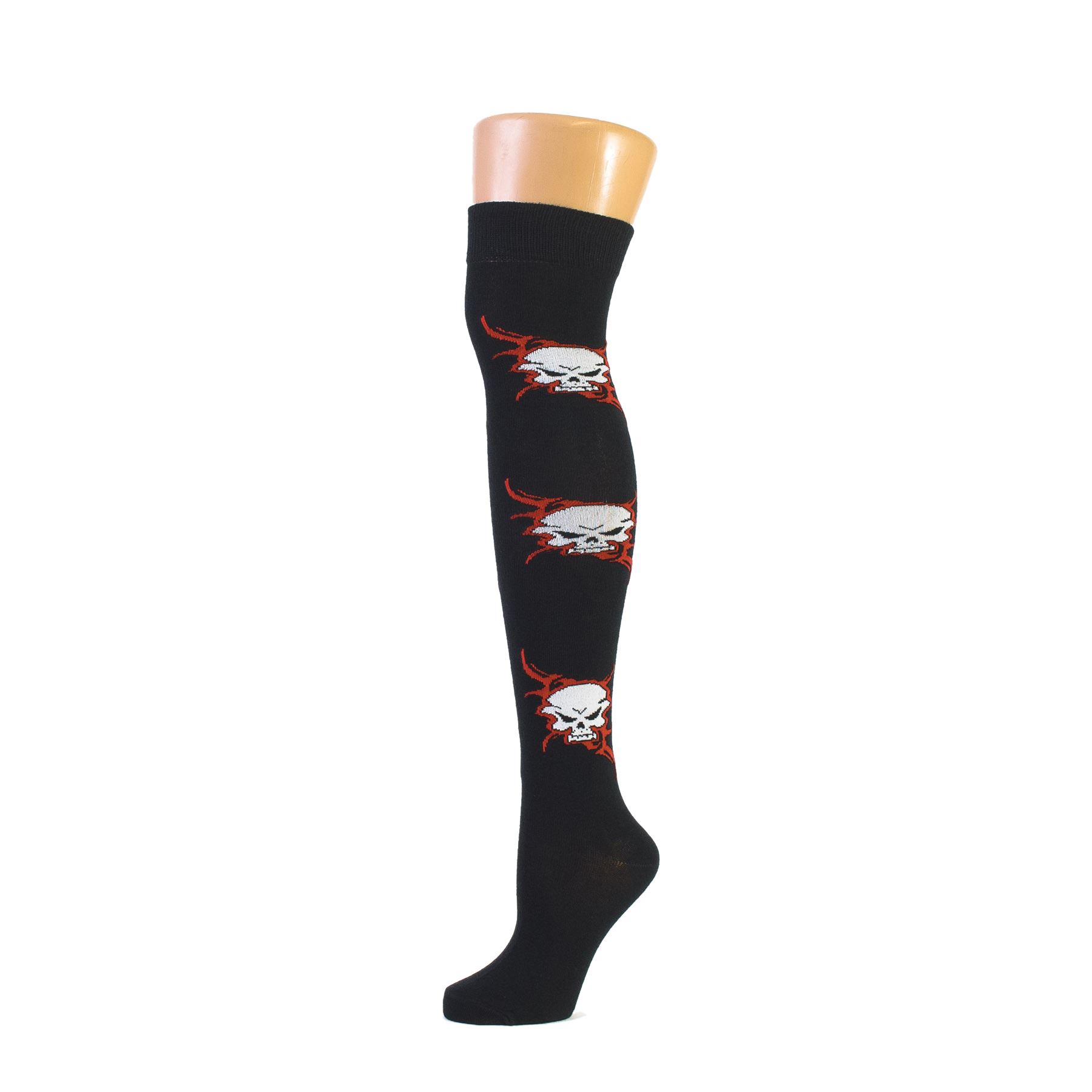 Punk Skull Designs on Black Over The Knee Socks