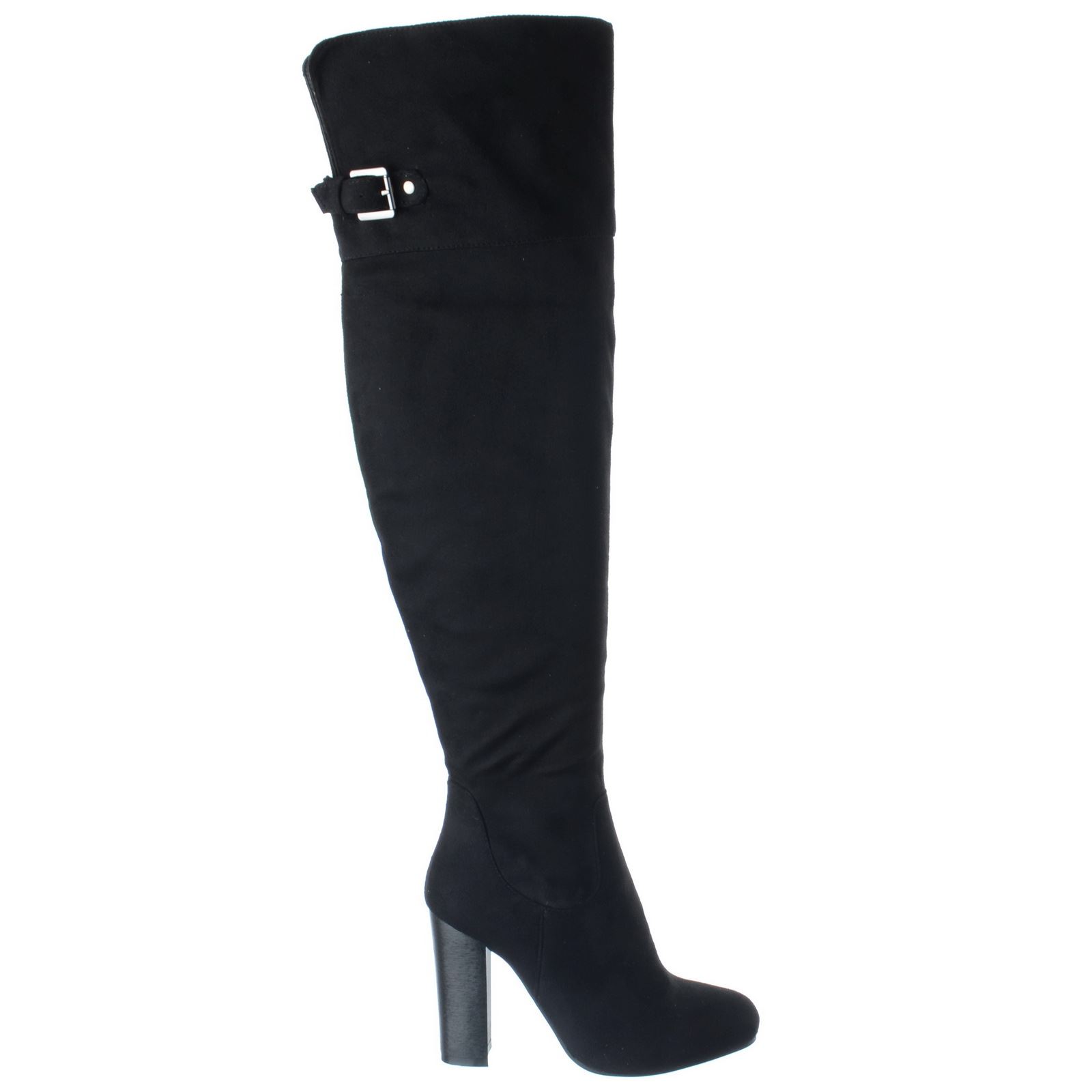 LADIES WOMENS OVER THE KNEE BLOCK HIGH HEEL RIDING ZIP BUCKLE BOOTS SHOES SIZE