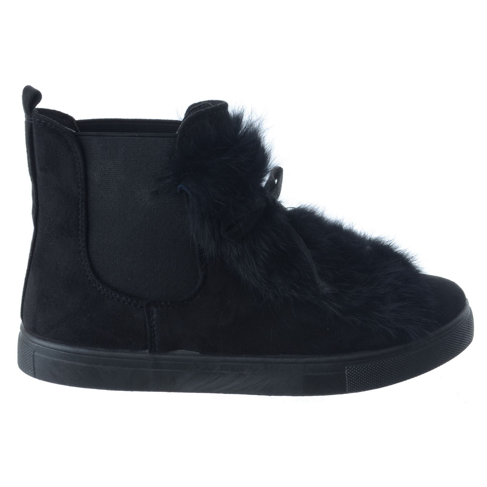 LADIES WOMENS LOW FLAT HEEL CHELSEA ANKLE BOOTS TRAINERS FUR PATCH SNEAKERS SIZE