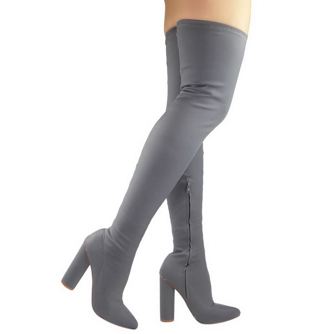 LADIES WOMENS OVER KNEE THIGH HIGH BLOCK HEEL STRETCH POINT TOE BOOTS SHOES SIZE