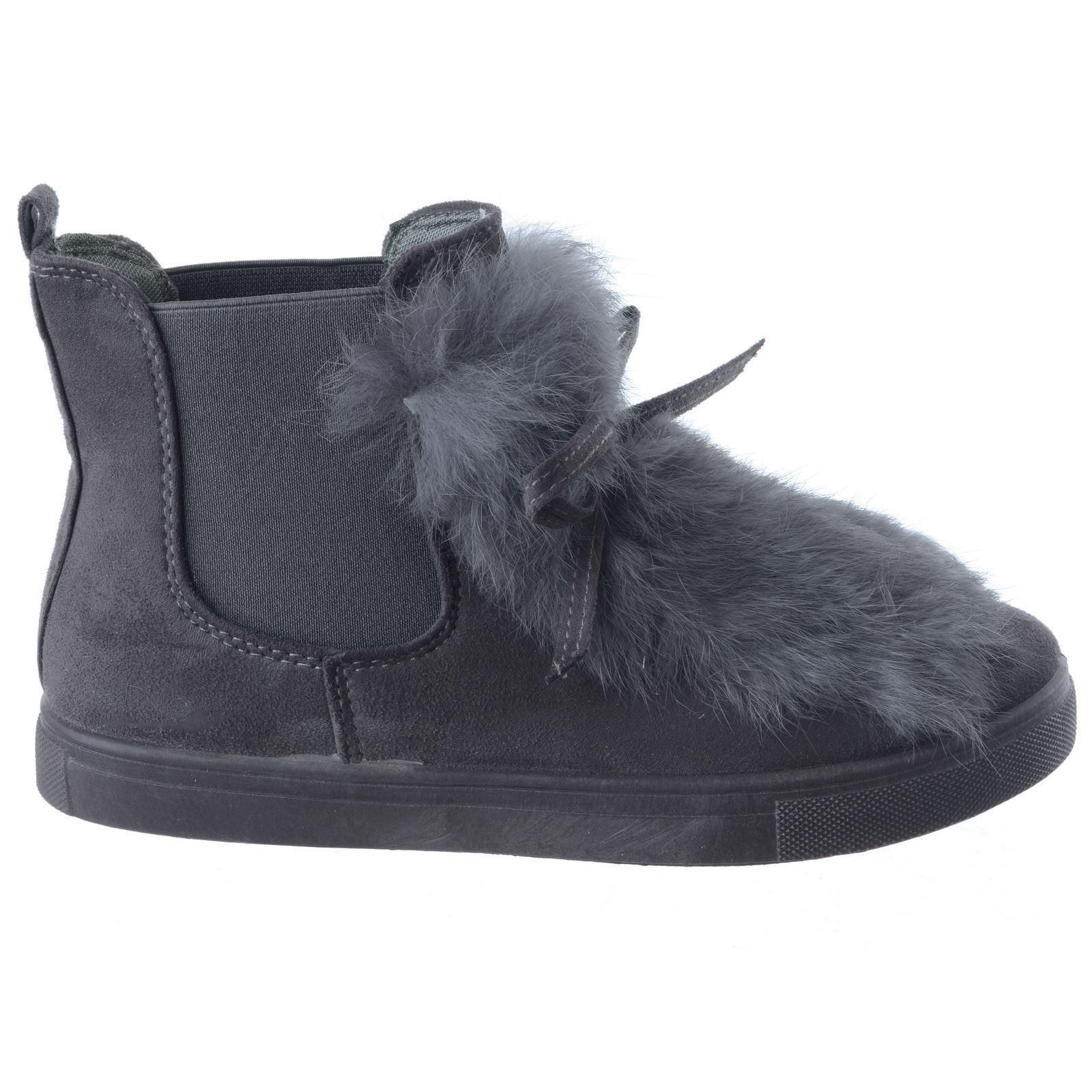 LADIES WOMENS LOW FLAT HEEL CHELSEA ANKLE BOOTS TRAINERS FUR PATCH SNEAKERS SIZE