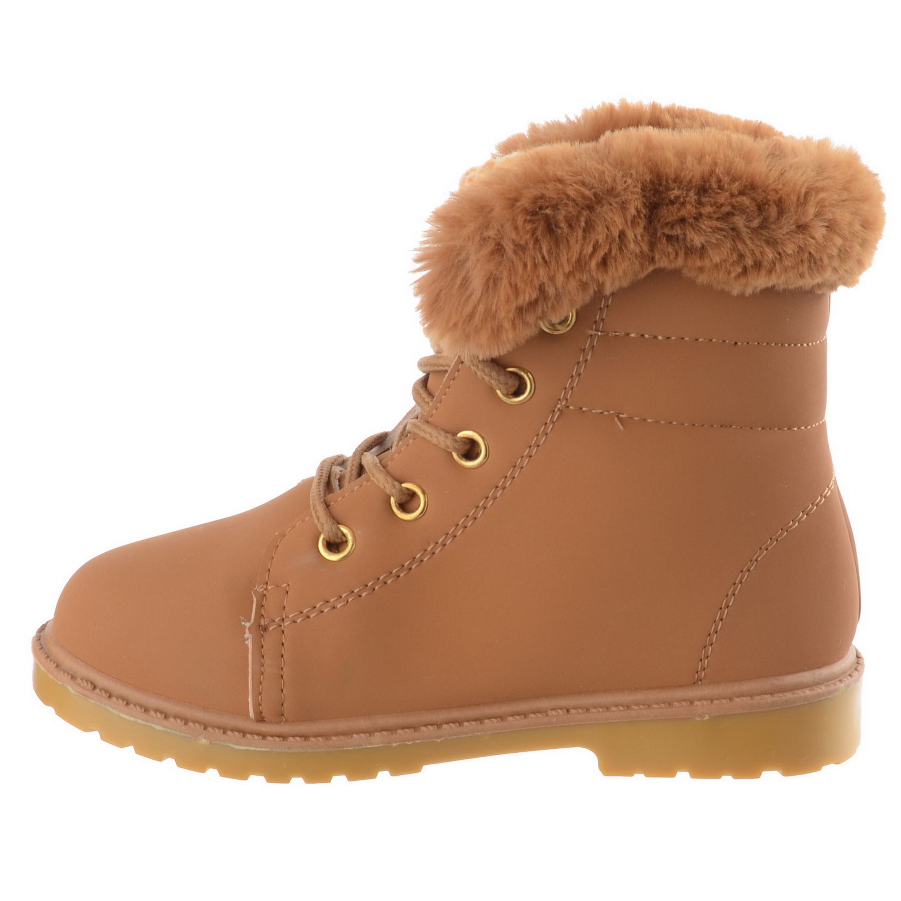 GIRLS KIDS INFANTS WARM FUR FLAT LOW HEEL LACE UP WINTER ANKLE BOOTS SHOES SIZE