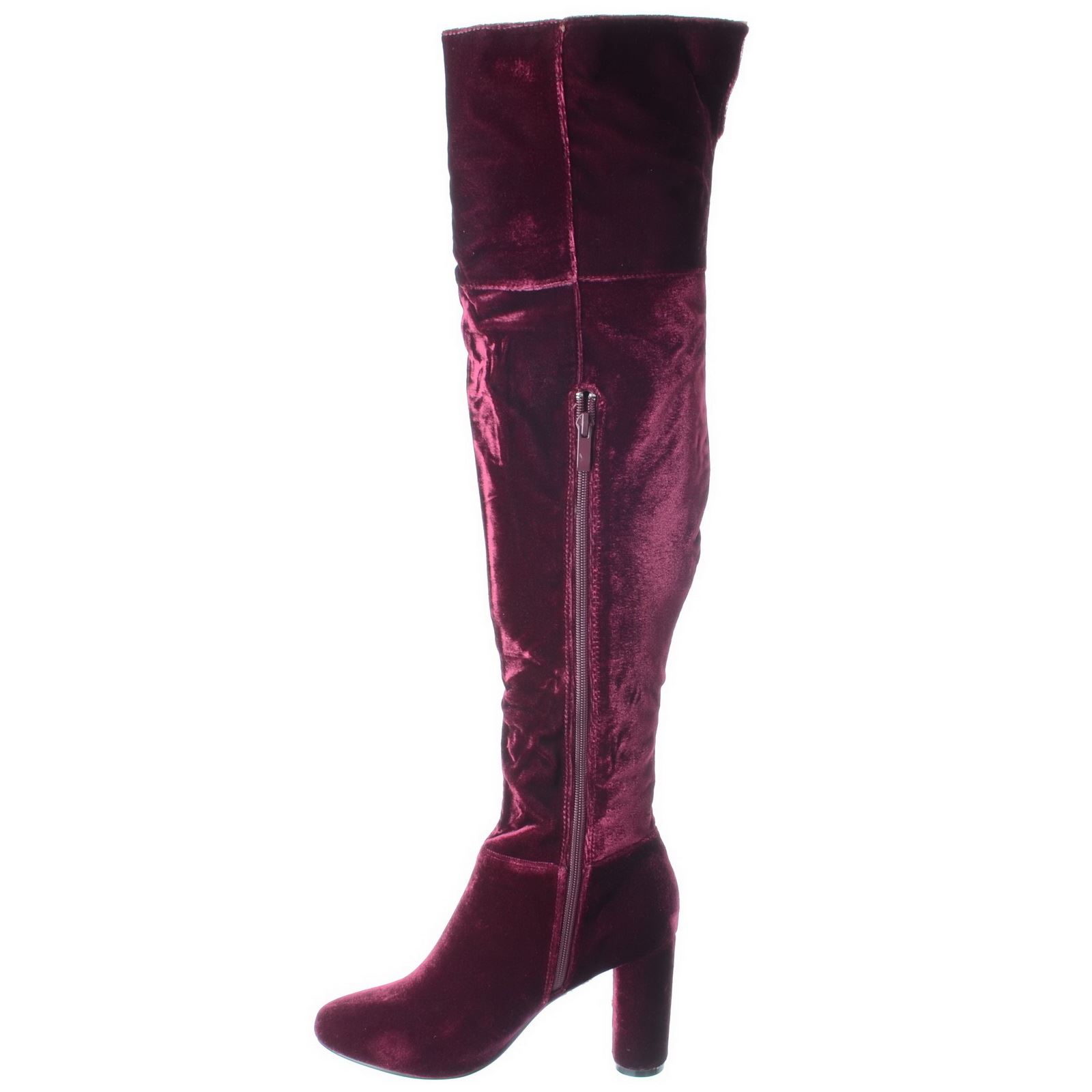 WOMENS LADIES BLOCK HEEL OVER THE KNEE THIGH HIGH SUEDE VELVET BOOTS SHOES SIZE