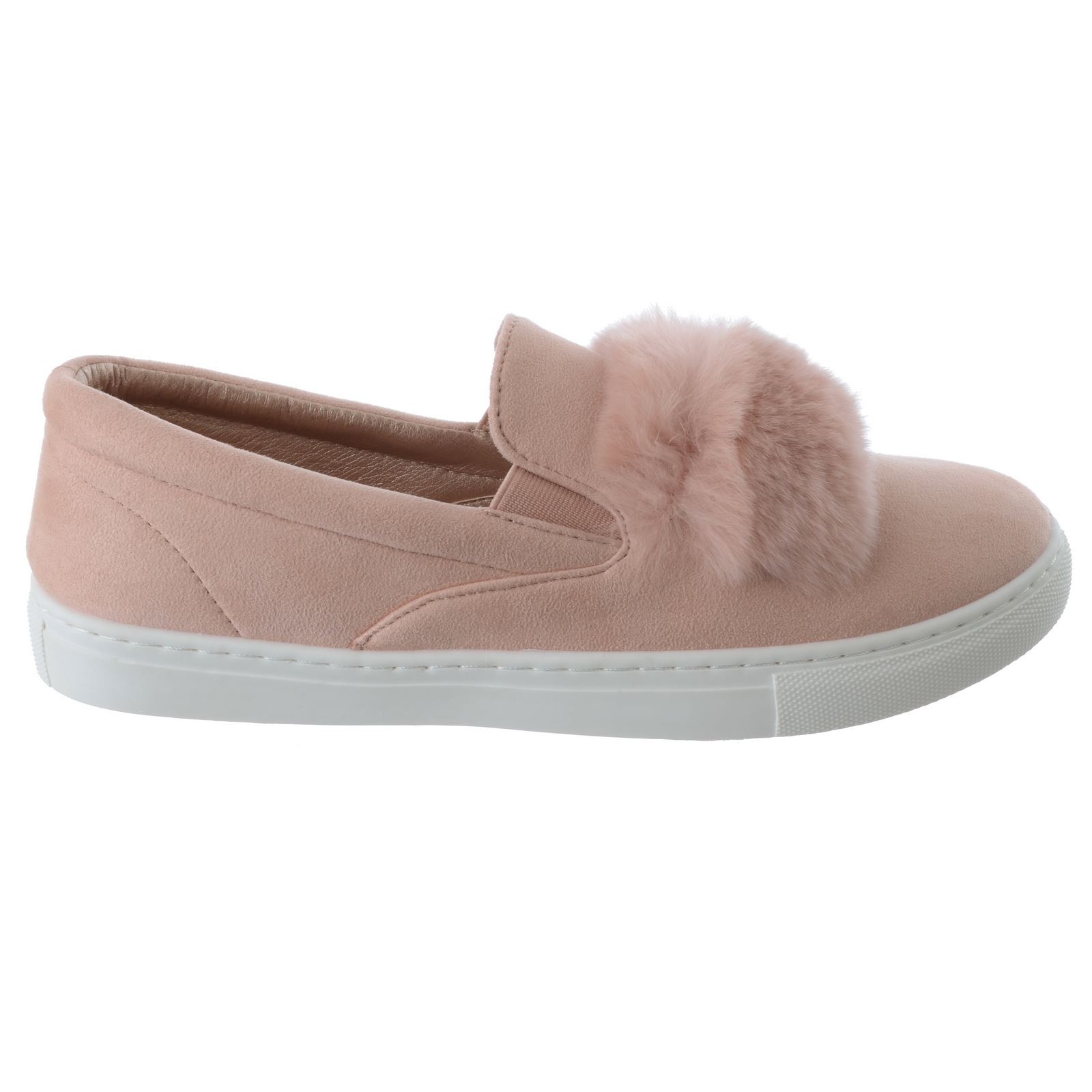 NEW WOMENS LADIES TRAINERS FAUX SUEDE SLIP ON FLAT FUR SNEAKERS PUMPS SHOES SIZE