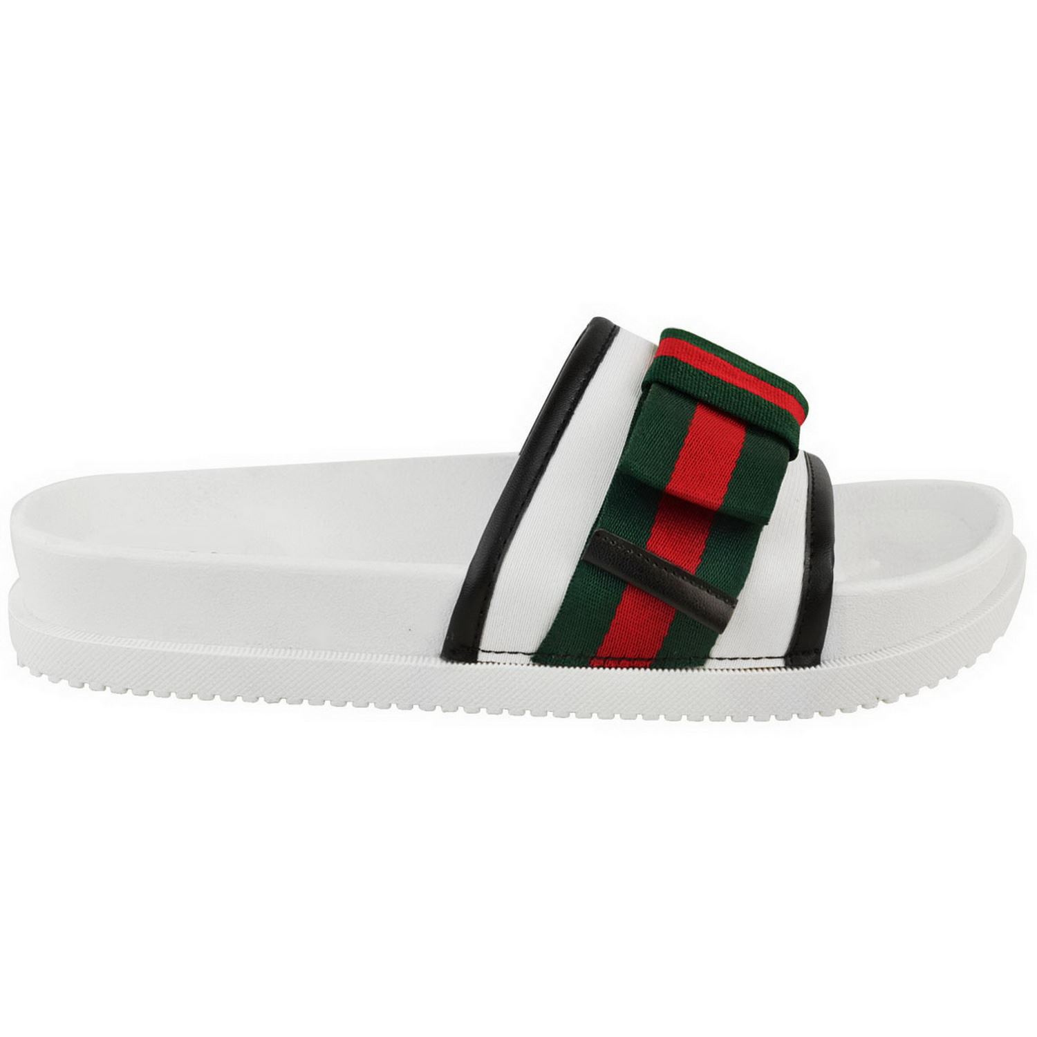 Womens Ladies Comfy Slip On Summer Mules Sandals Striped Bow Sliders Shoes Size
