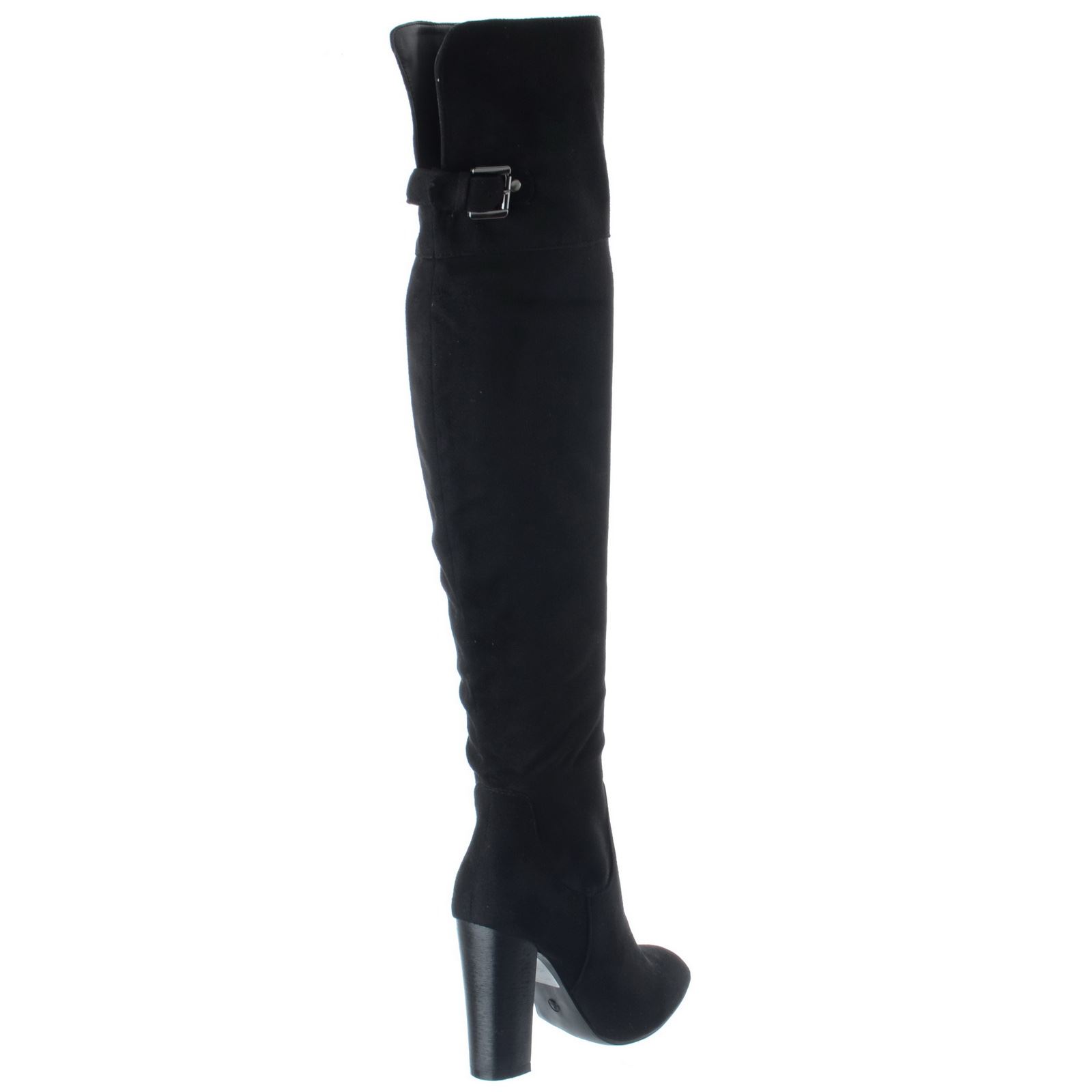 LADIES WOMENS OVER THE KNEE BLOCK HIGH HEEL RIDING ZIP BUCKLE BOOTS SHOES SIZE