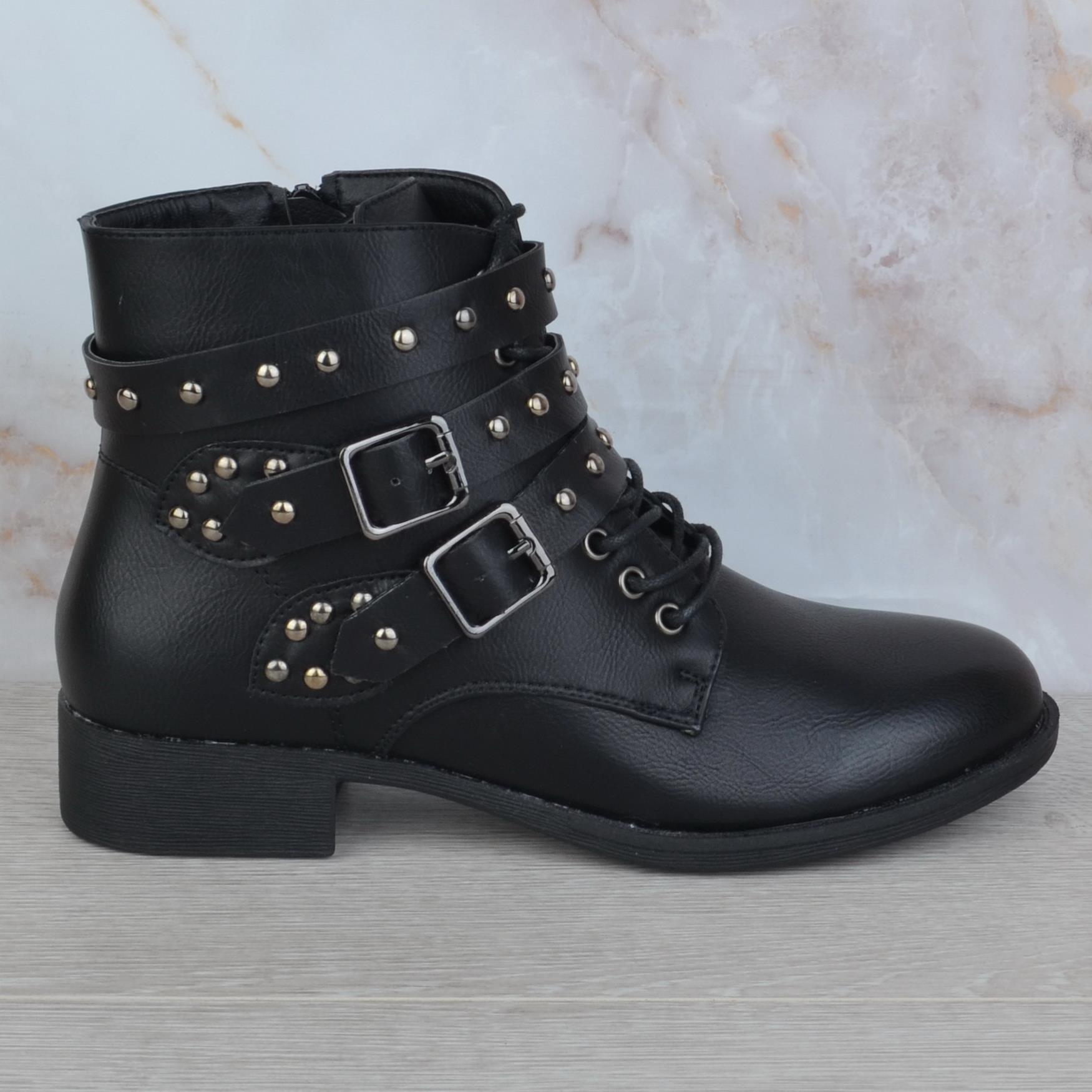 Bottes Femme Plat Talon Bottier Bas et Rivets Boucle Fermeture Éclair Bottines Chelsea Taille
