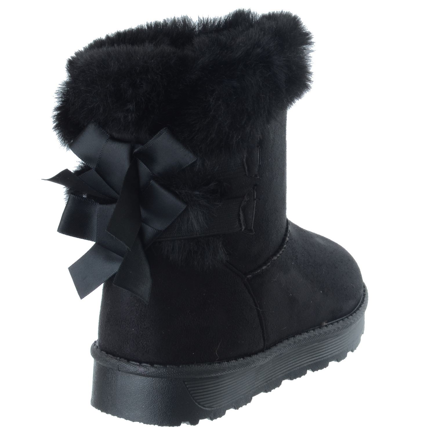 GIRLS CHILDREN KIDS WARM WINTER ANKLE FUR LINED GRIP SOLE SNUGG BOW BOOTS SIZE