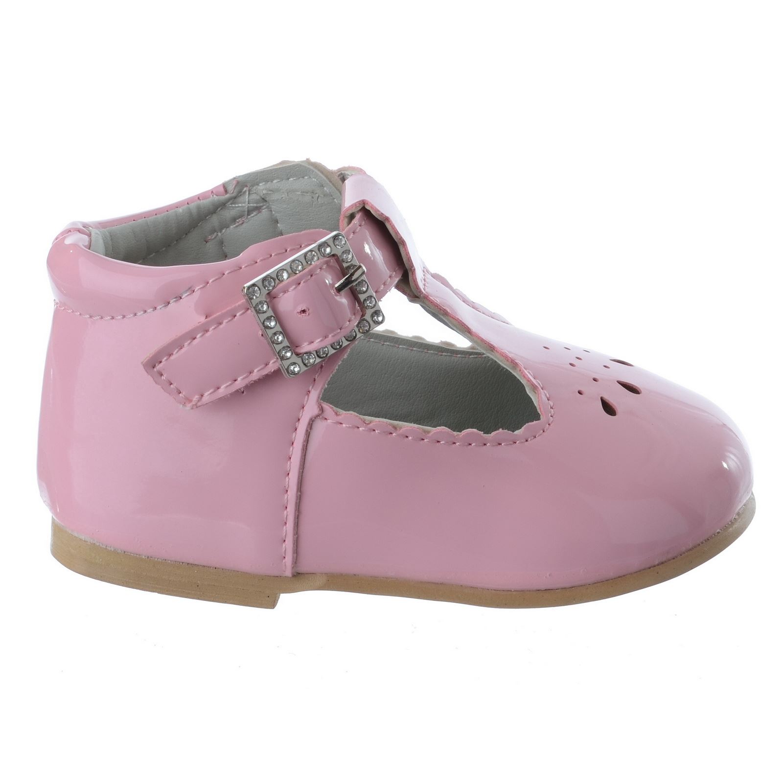 BABY GIRLS TODDLER T BAR DIAMANTE BUCKLE FLAT PARTY CHRISTENING SHOES SIZE 3-8