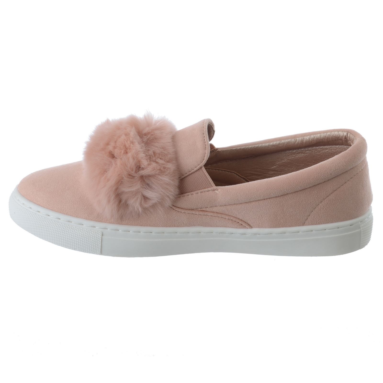 NEW WOMENS LADIES TRAINERS FAUX SUEDE SLIP ON FLAT FUR SNEAKERS PUMPS SHOES SIZE
