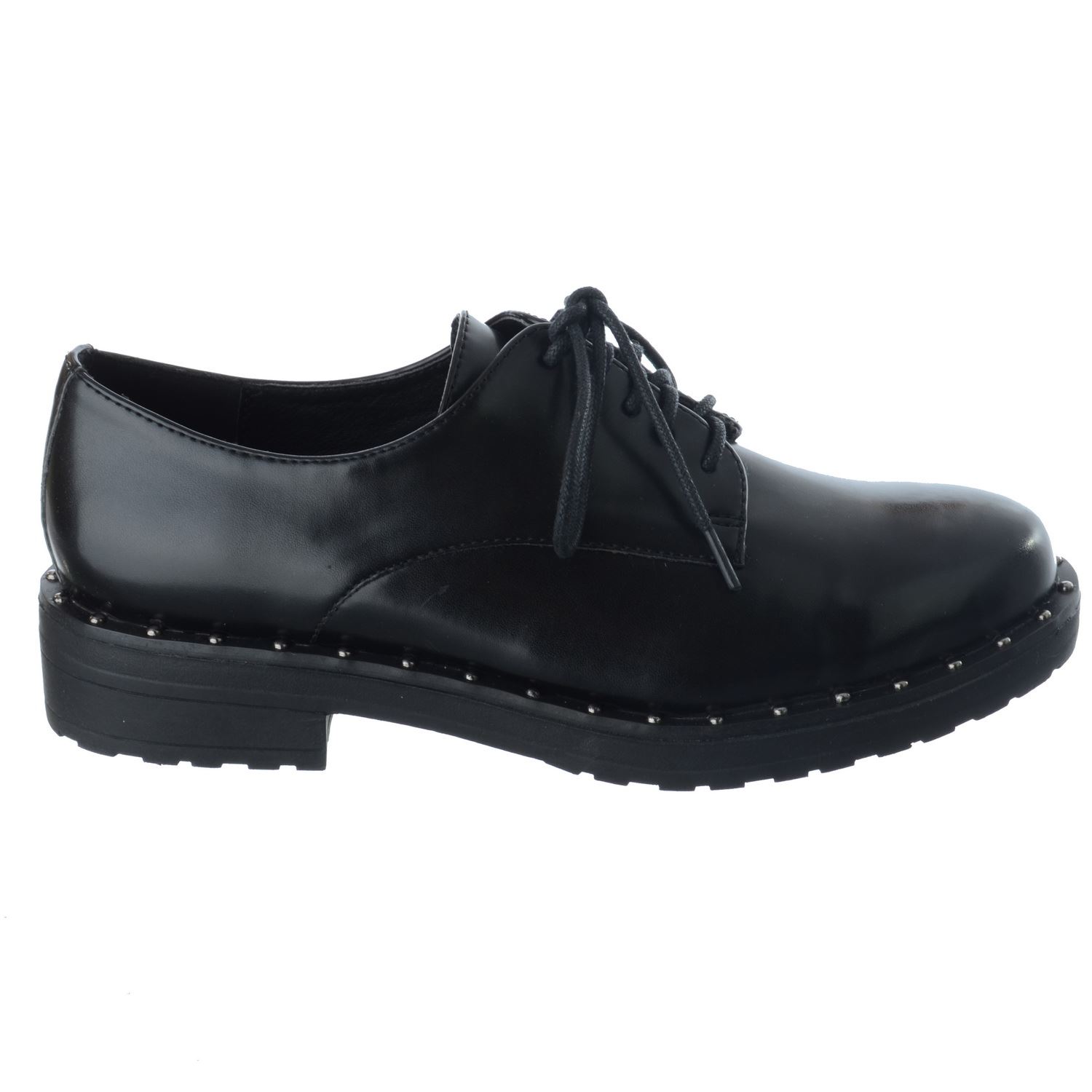 LADIES WOMENS STUDDED STUDS LACE UP BROGUES LOAFER SCHOOL OFFICE WORK SHOES SIZE