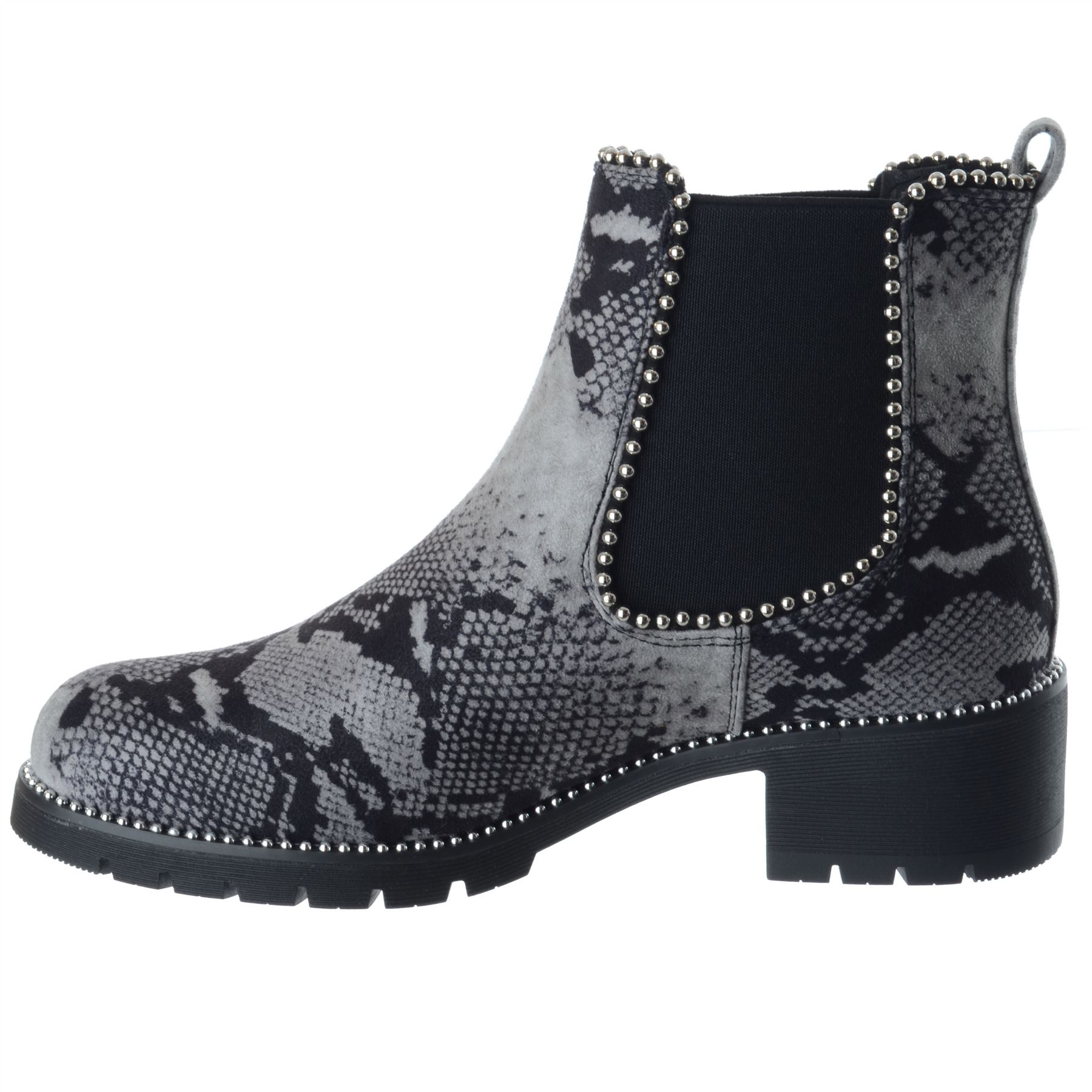 Womens Studded Chunky Chelsea Biker Riding Ladies Flat Ankle Boot Shoe Size