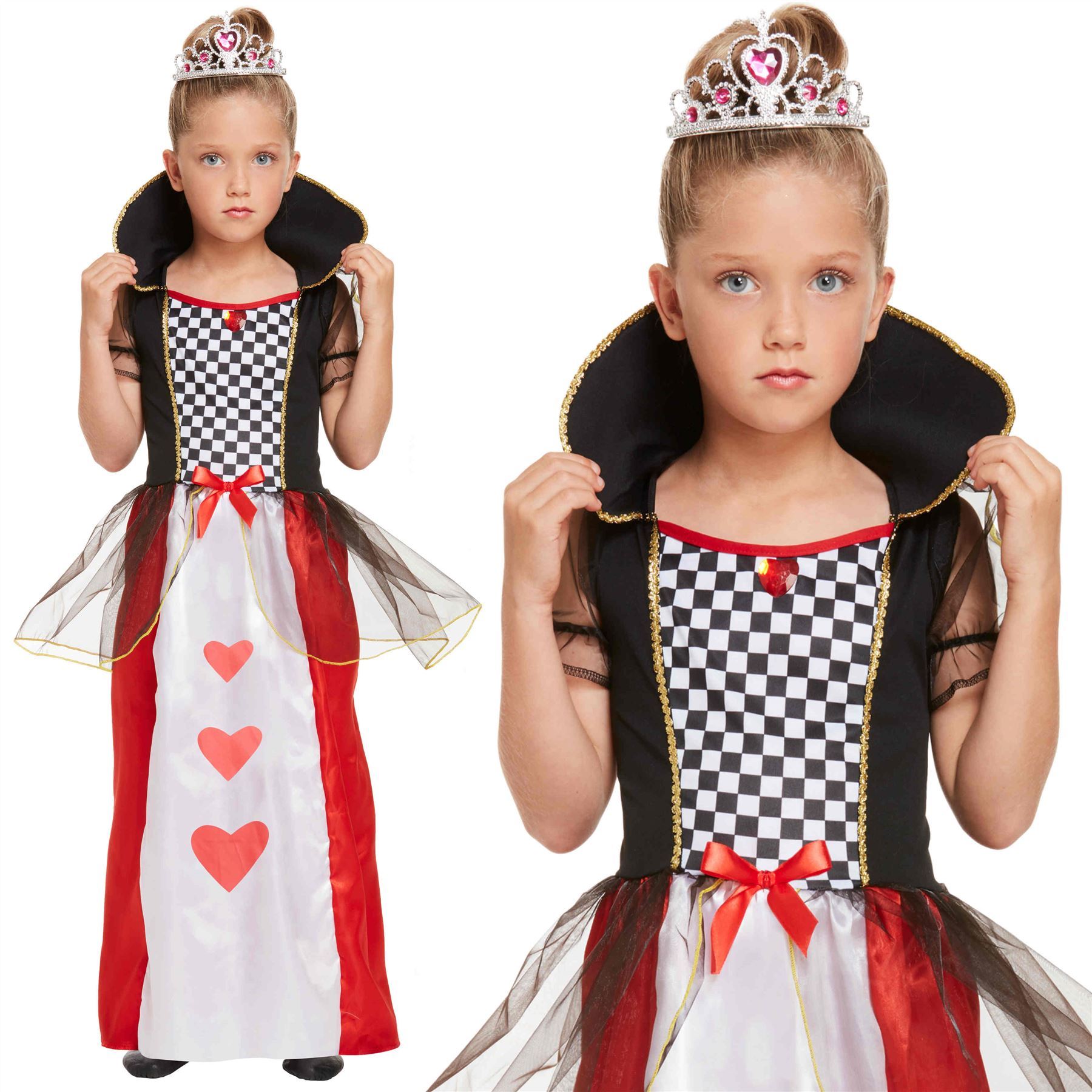 Girls Kids Child Queen Of Hearts Outfit Fancy Dress Costume Alice Book Week New