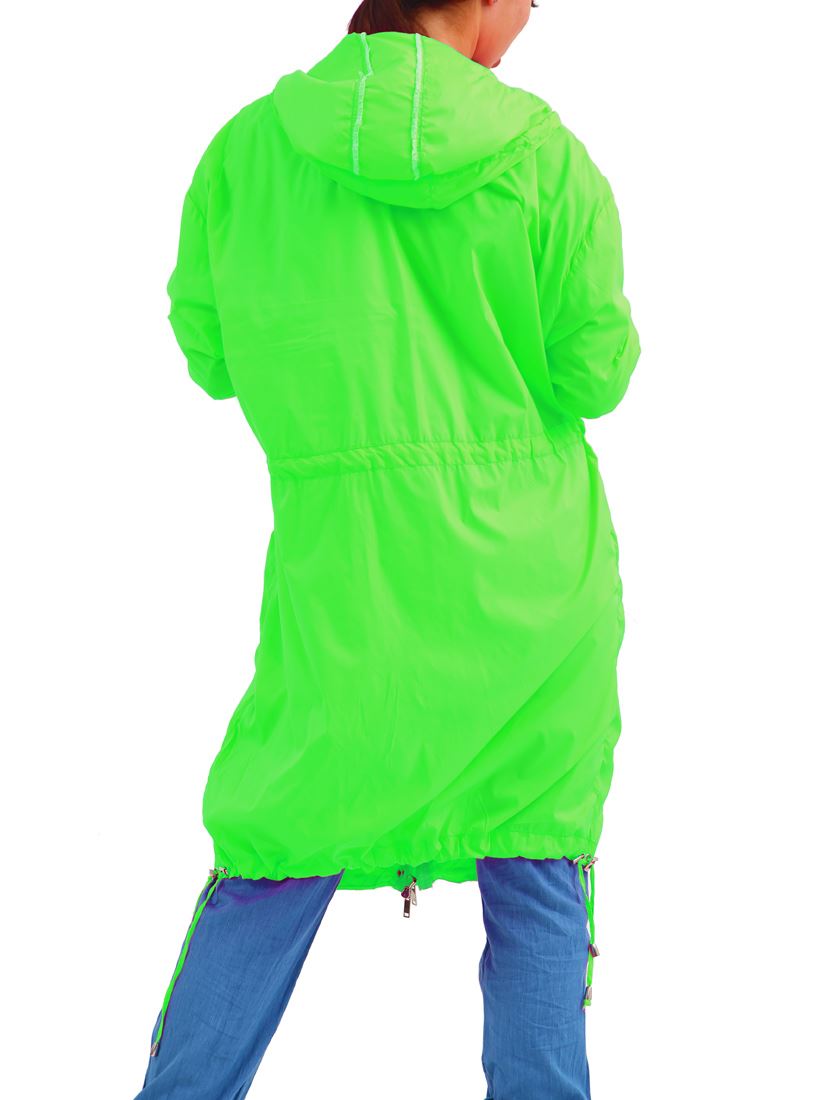 Da Donna showerproof Impermeabile Con Cappuccio Neon Lime Lunghi Taglia 10 12 14 16 8