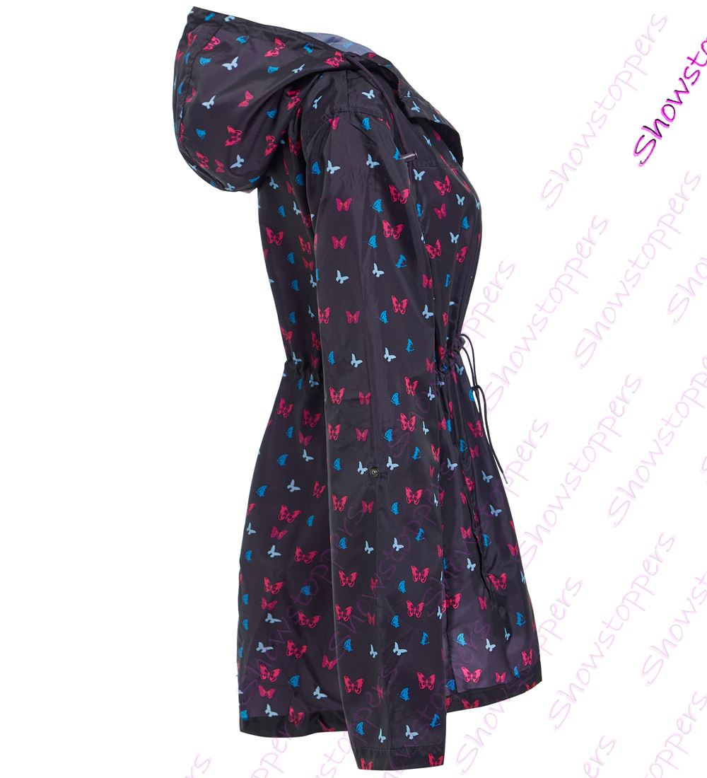 Size 10-22 Womens Rain Mac Showerproof Raincoat Ladies Jacket Navy Pink Hooded