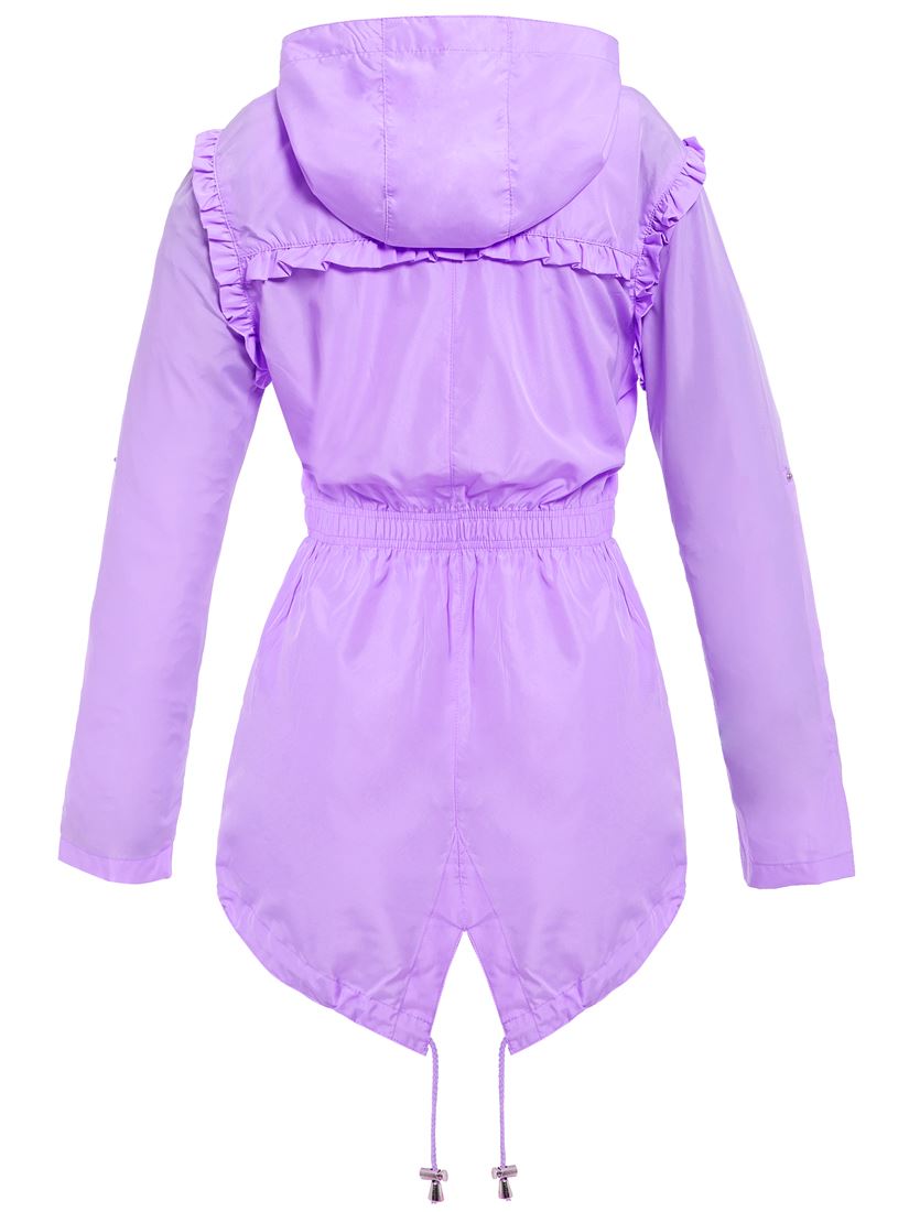 Womens Showerproof Raincoat Hooded Frill Fishtail Pink Lilac Size 10 12 14 16 8