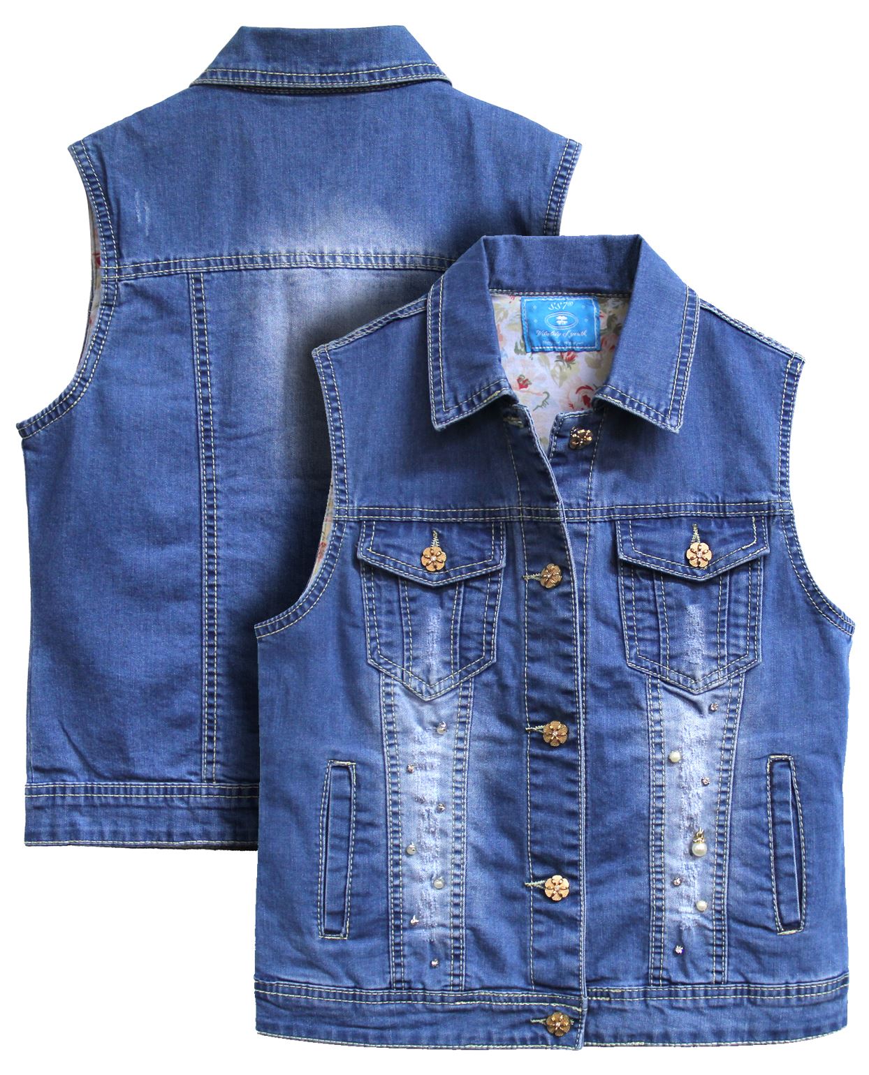 Filles Denim gilet bleu jean Veste Sans Manches Gilet Âge 3 7 8 9 10 12 ans