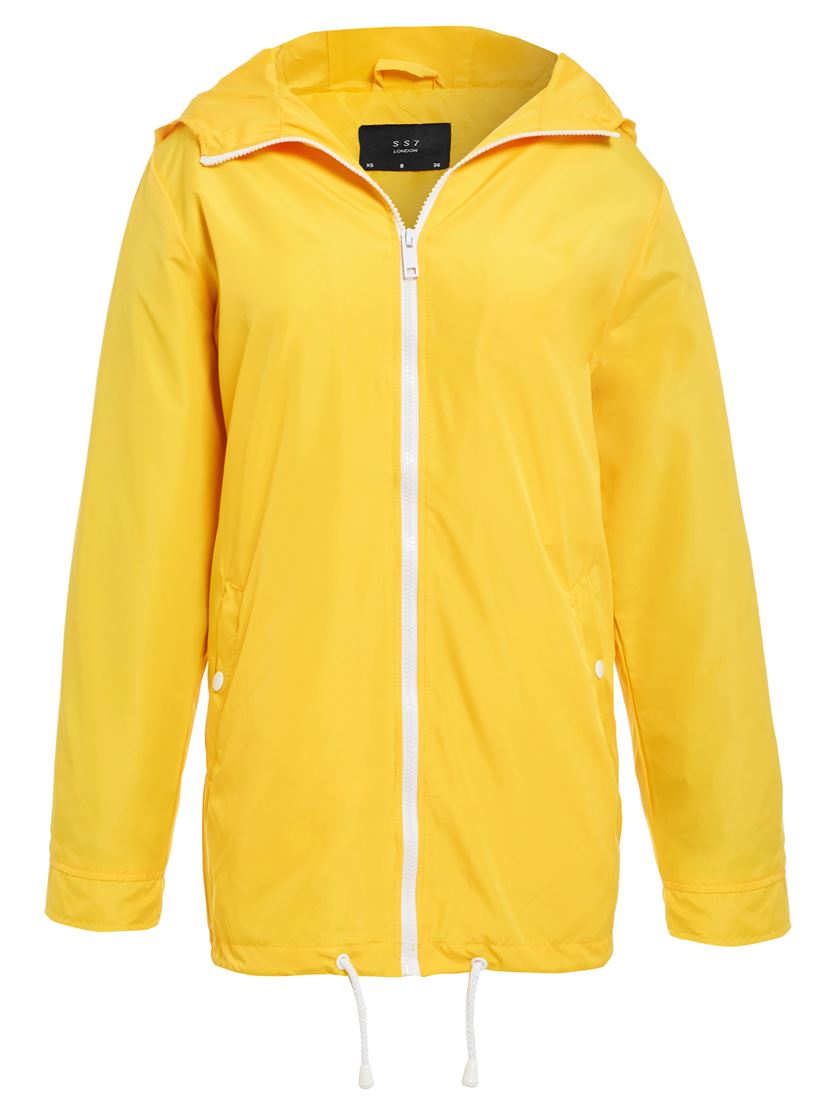 Womens Rain Mac Showerproof Raincoat Jacket Sizes 8 10 12 14 16 Navy Yellow Coat