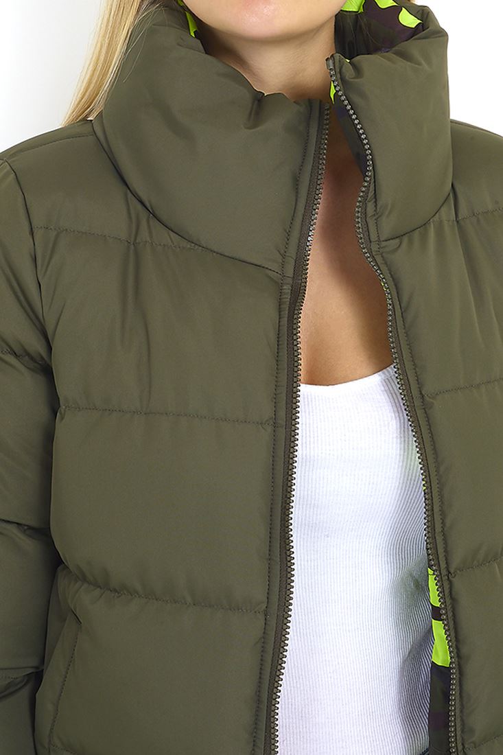 Womens Puffer Jacket Padded Reversible Neon Camo Coat Size 12 8 10 14 16