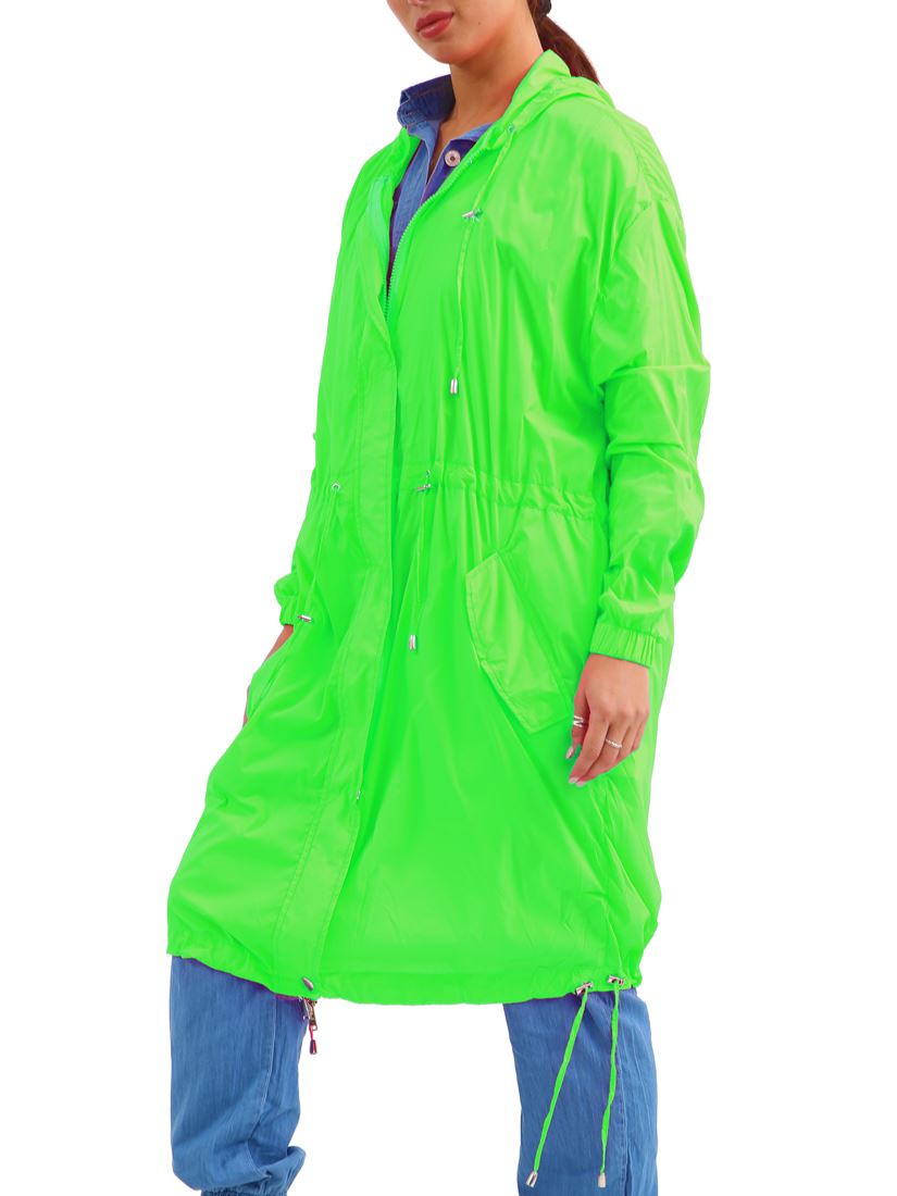 Da Donna showerproof Impermeabile Con Cappuccio Neon Lime Lunghi Taglia 10 12 14 16 8