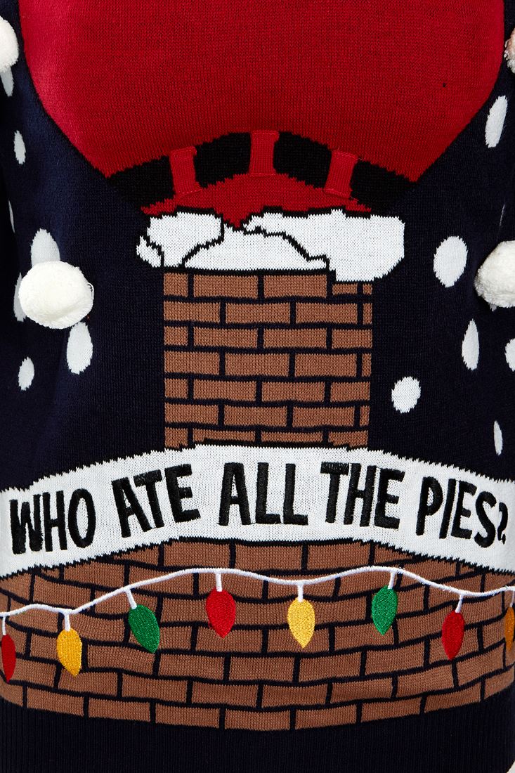 Mens Christmas Jumper Pies Fat Santa Funny Size XS S M L XL Red Navy