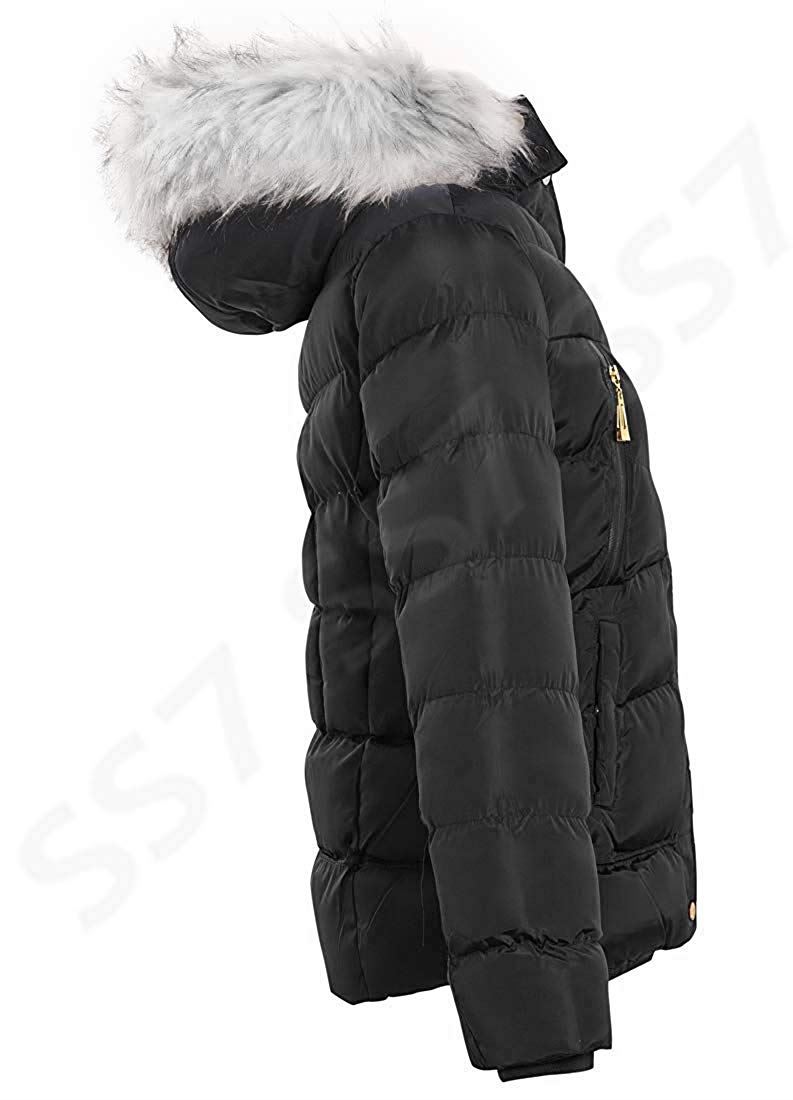 Girls Fleece Lined Padded Parka Coat Faux Fur Jacket Age 3 4 7 8 9 10 11 12 13