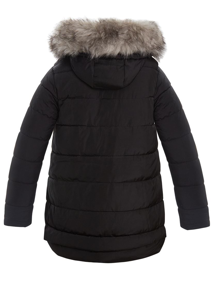 Womens Size 12 8 10 Premium Faux Fur Padded Parka Coat Puffa Black