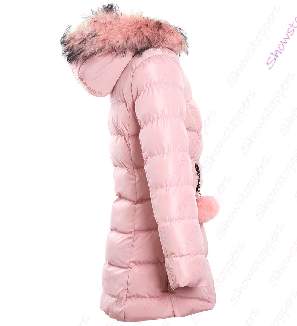 Girls Padded Coat Showerproof Parka Jacket Faux Fur Age 3 5 8 10 11 12 13 Black