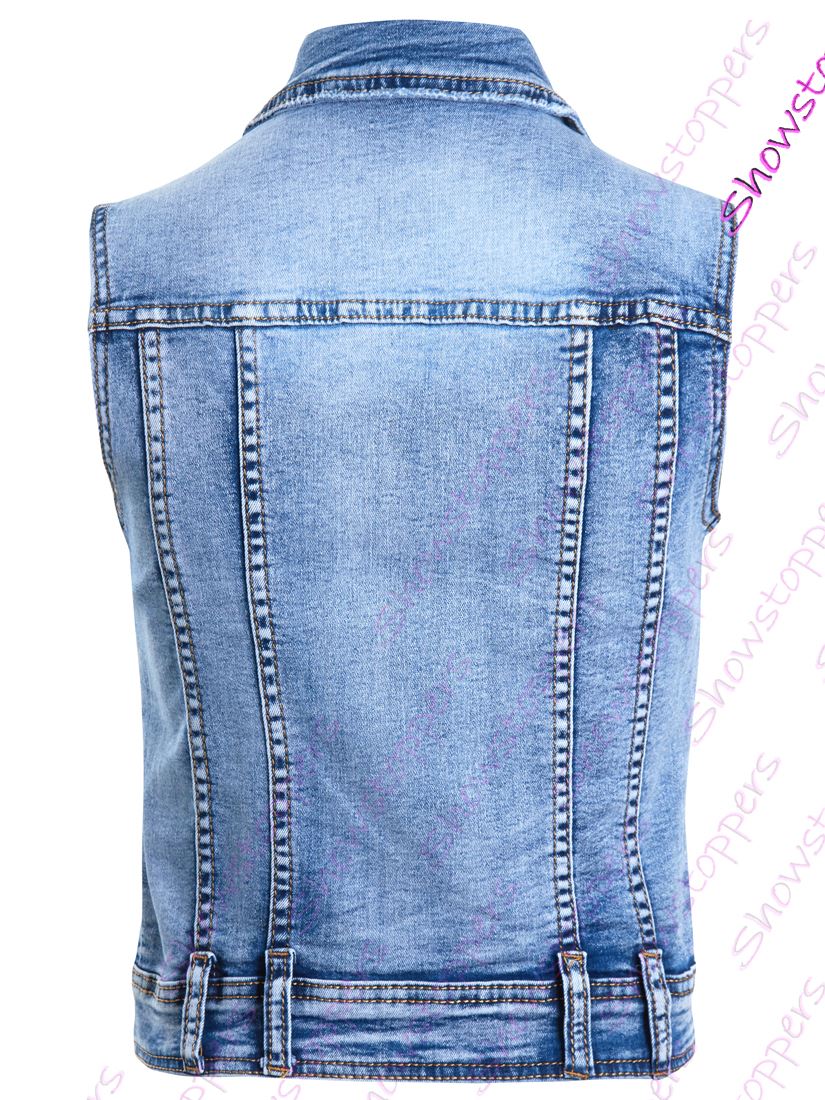 Womens Denim Gilet Jacket Ladies Stretch Jean Waistcoat Size 8 10 12 14 Blue
