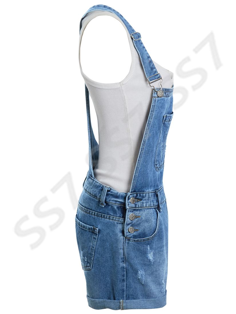 NEW Womens Denim Dungaree Shorts Ladies Jean playsuit Blue Sizes 8 10 12 14 6