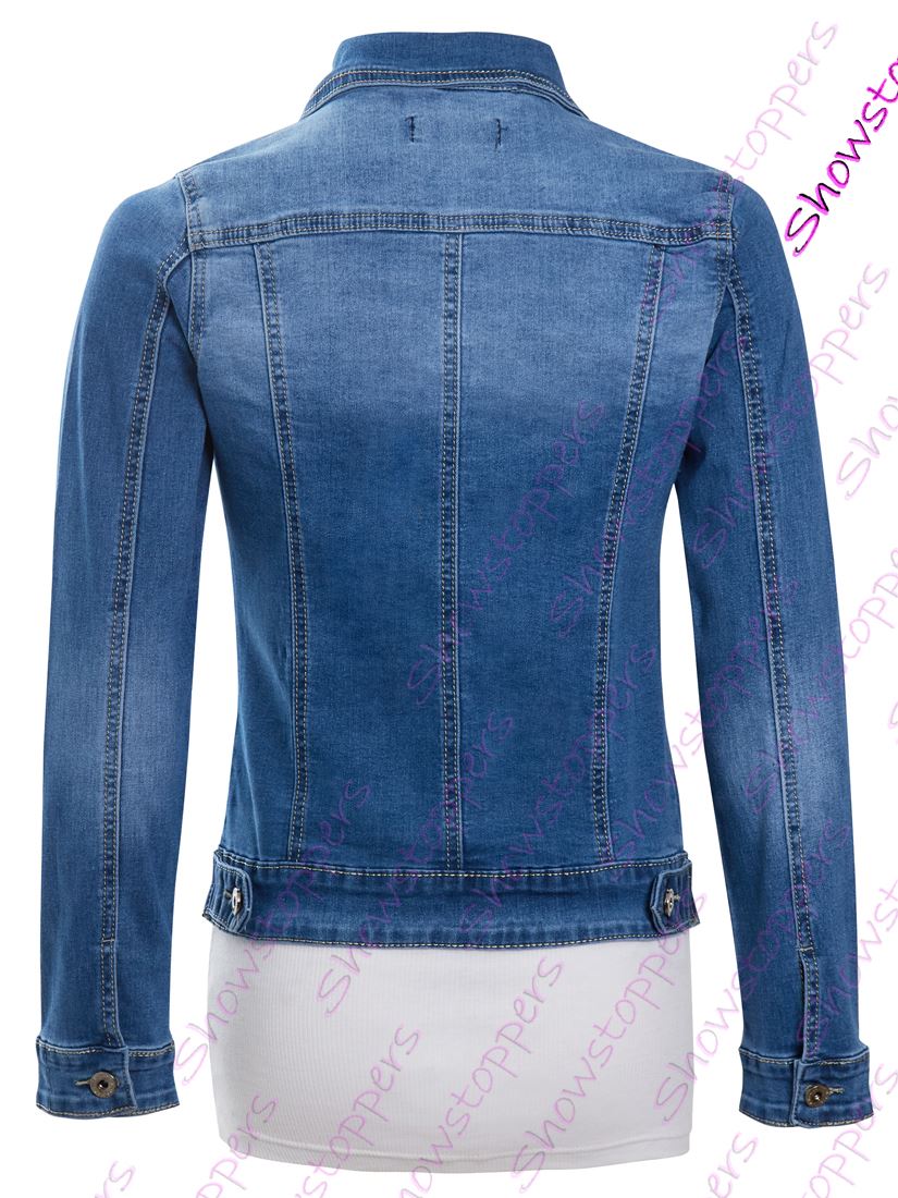 Para mujer Talla 14 12 10 8 6 16 Chaqueta De Jean Denim Elástico Ajustado Chaquetas azul señoras