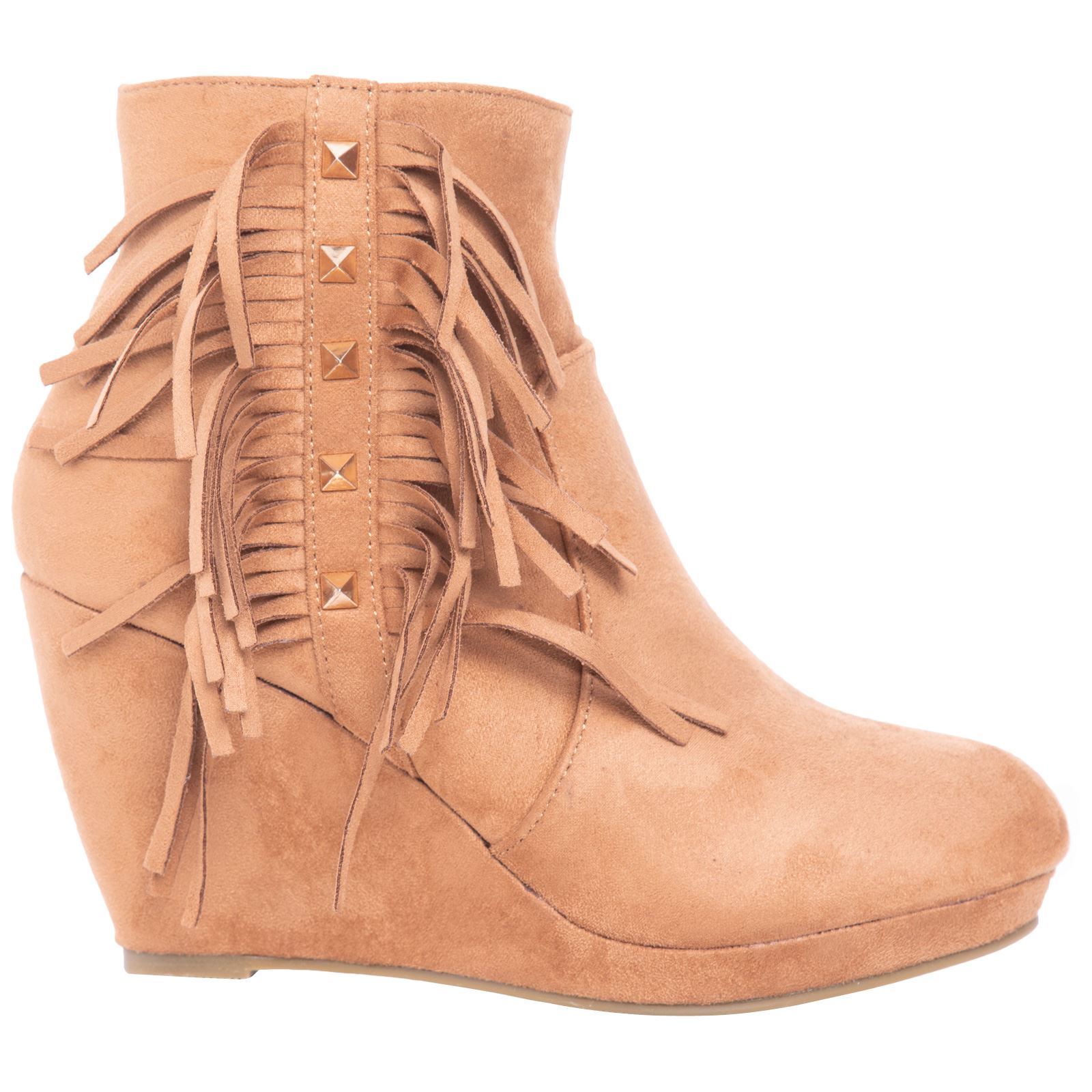 Orabella Womens Low Mid Wedge Heel Lace Up Zip Up Studded Tassles Casual Style