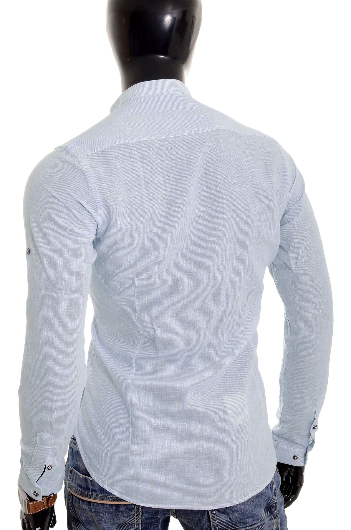 Men/'s Casual Henley Shirt Grandad Stand-up Collar Cotton Linen Slim Roll Sleeve