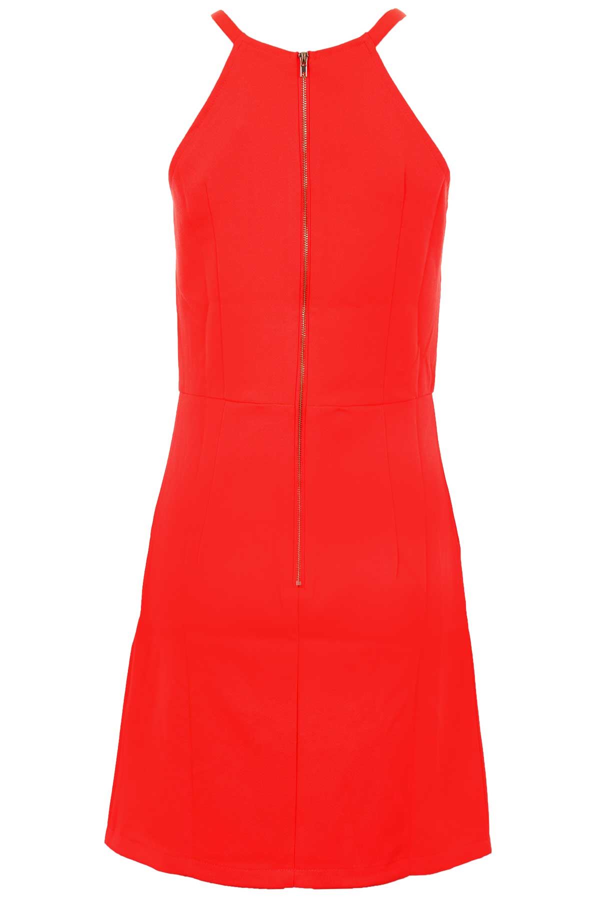 Women/'s Zip Back Sleeveless Studded Strap Ladies Party Smart Shift Dress 8-16