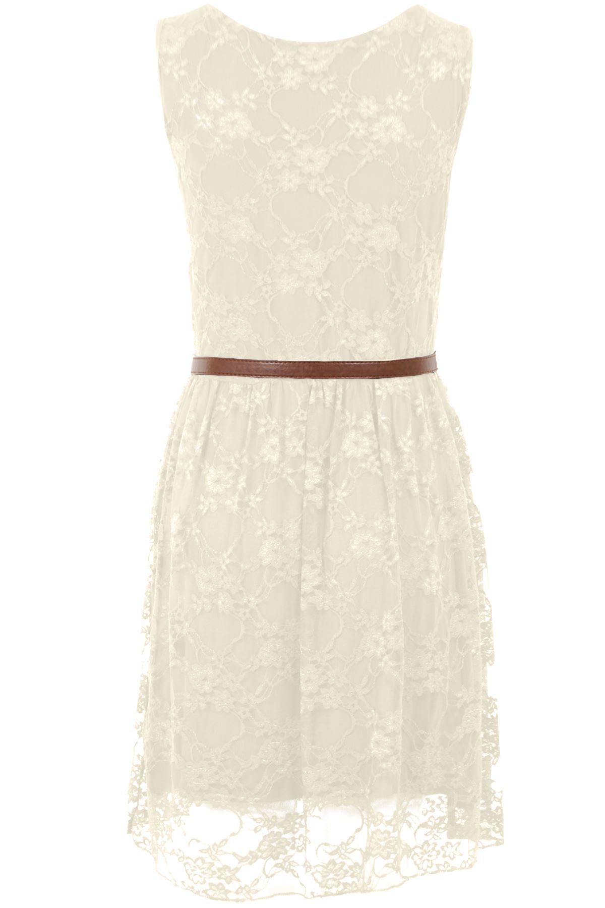 Ladies Celeb Franki Sleeveless Belted Mesh Lace Lined Floral Skater Party Dress