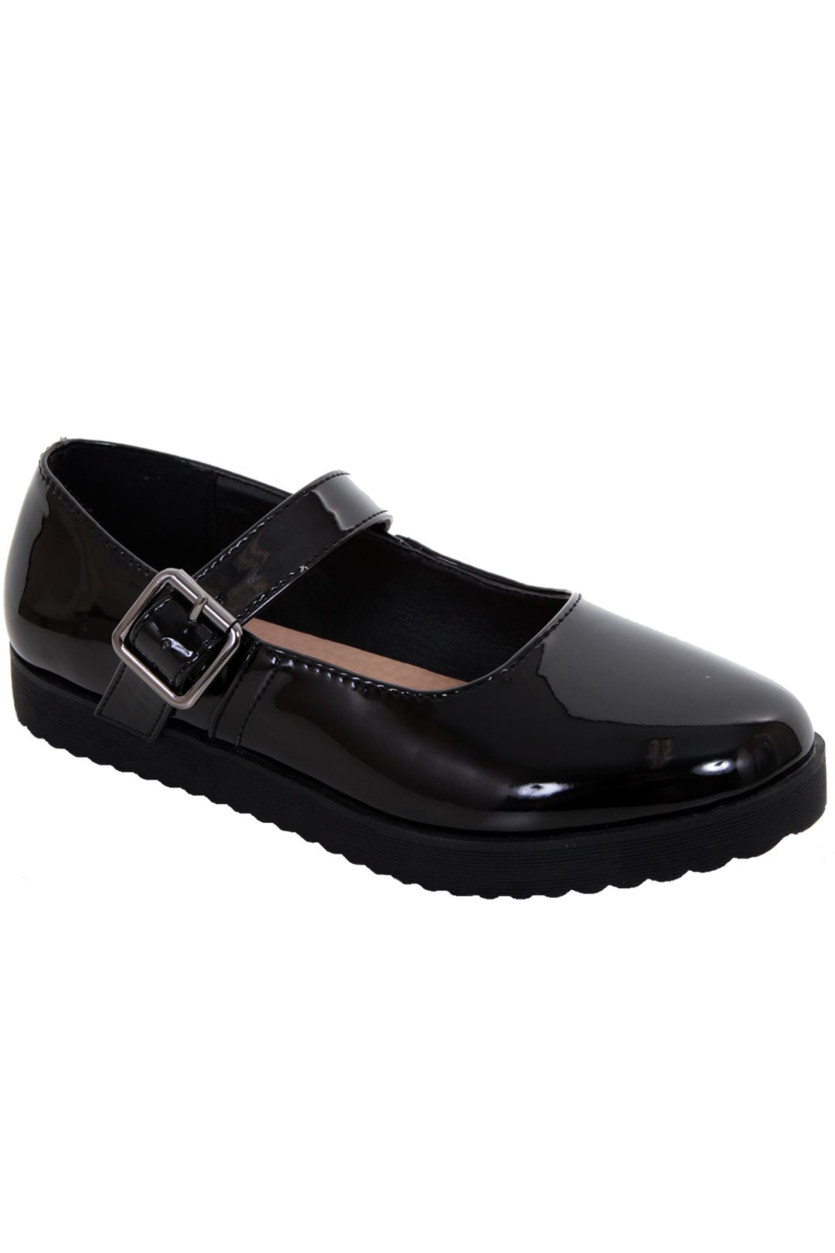 Girls Kids Patent Mary Jane Buckle Back to School Smart Chunky Shoes Pumps