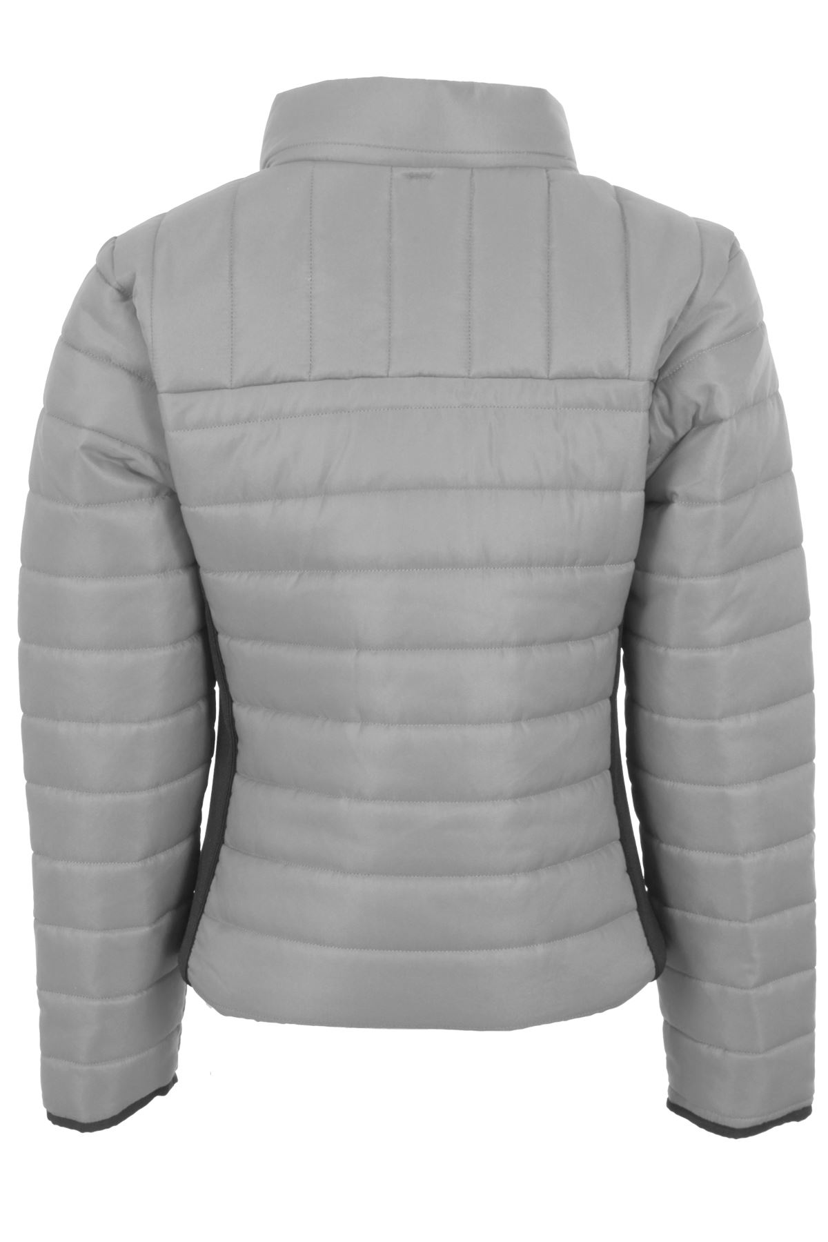 Womens Elastic Sides Quilted Padded Popper Collar Warm Lined Puffer Zipper Coat